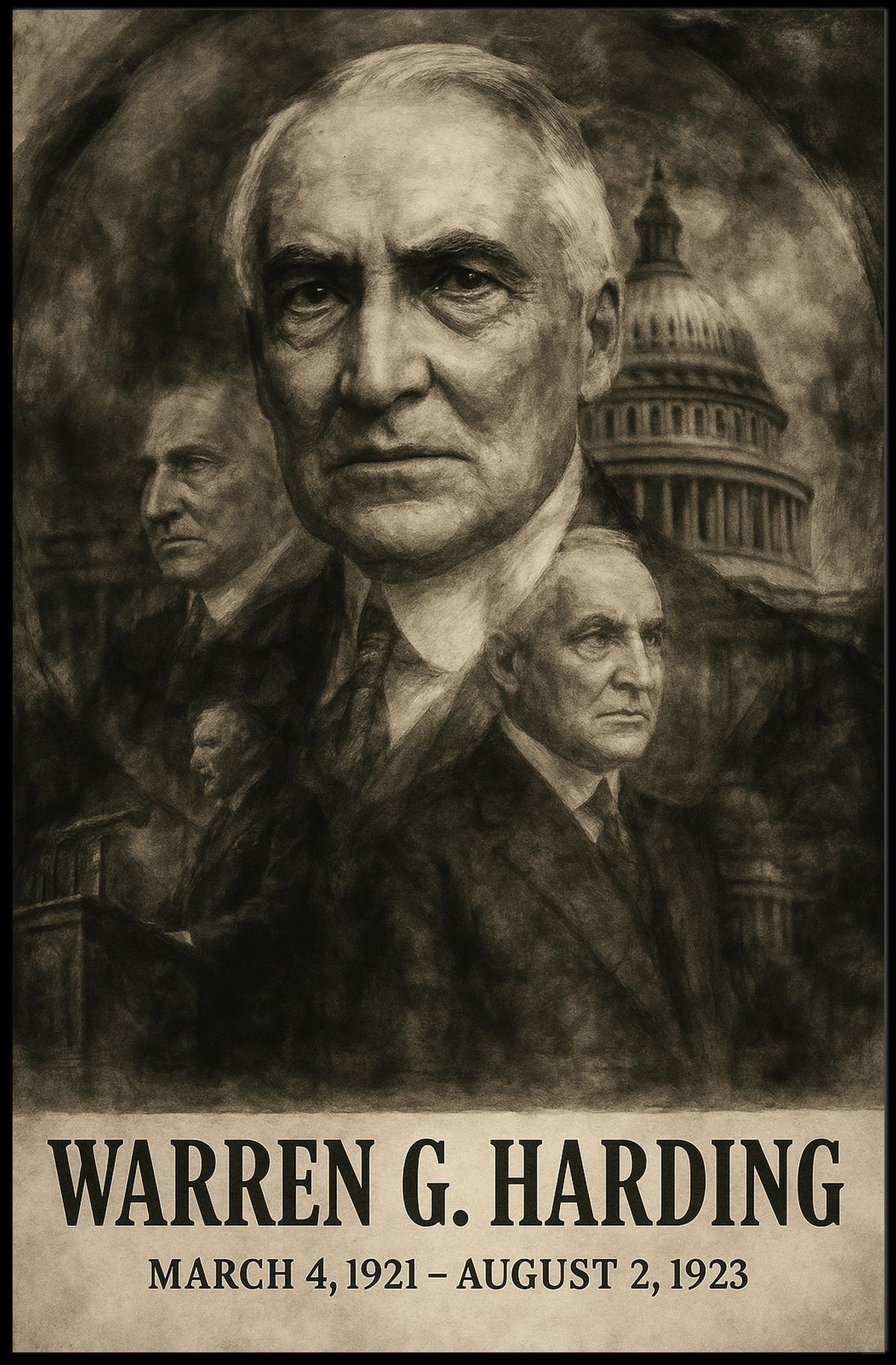 Warren G. Harding 29th President of the United States Double Exposure Poster