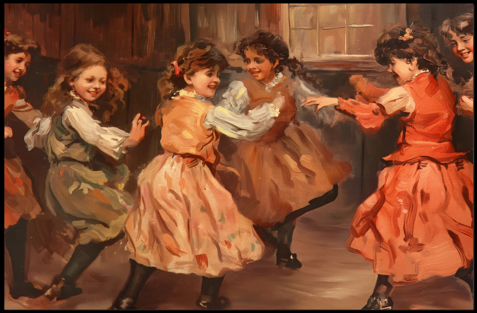 Joyful Vintage Dance Scene Impressionistic Art Poster