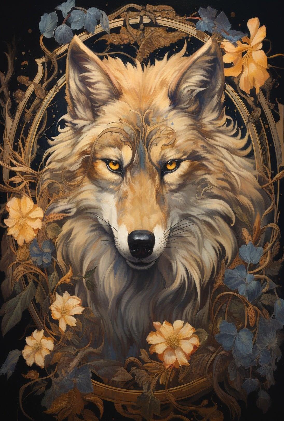 Mystic Wolf Floral Fantasy Animal Poster