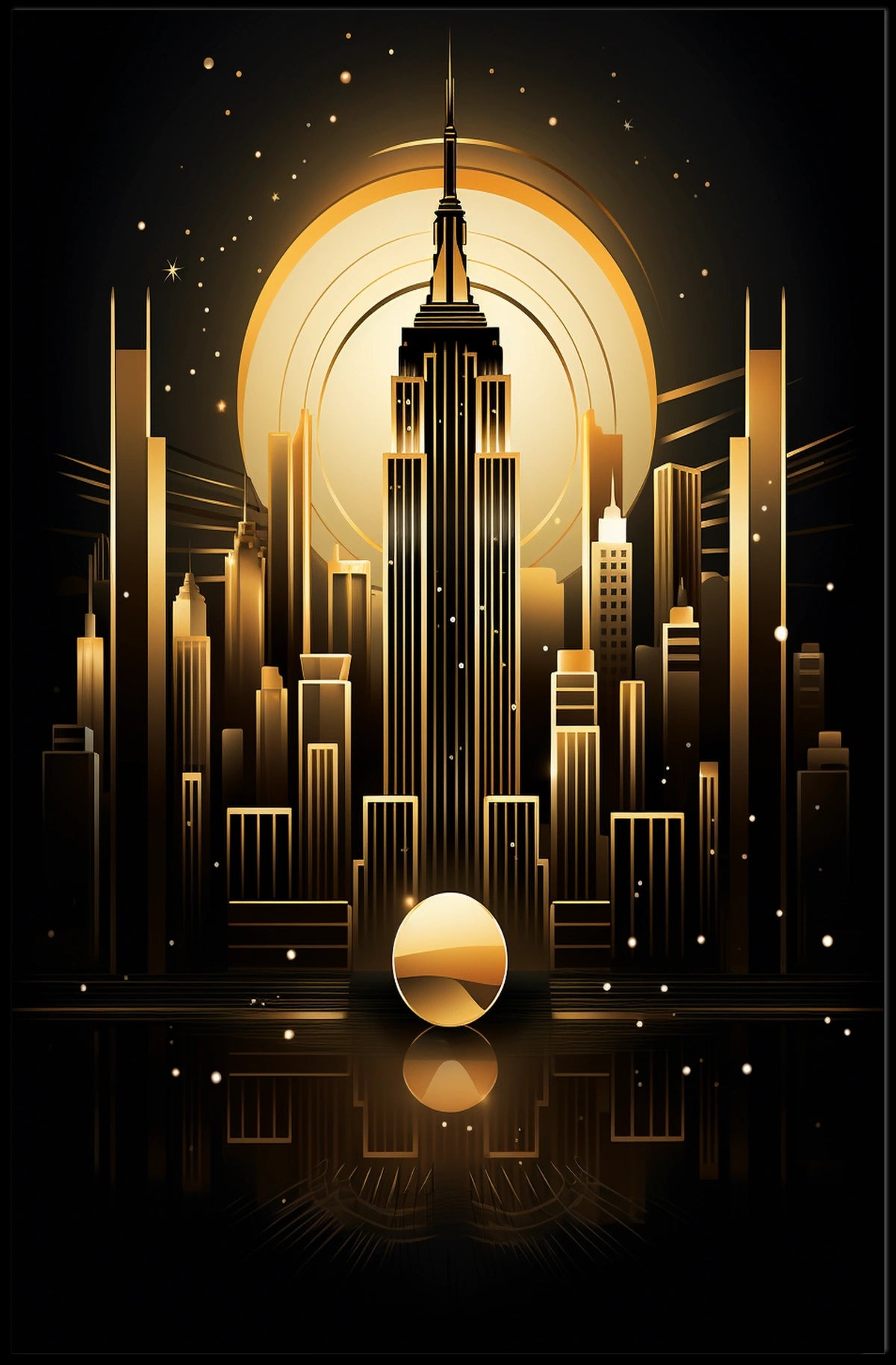 Art Deco Cityscape Poster with Iconic Skyscraper Details