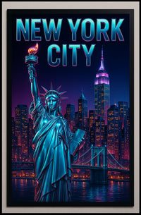 Neon NYC Skyline Night Cityscape Poster Modern Wall Art