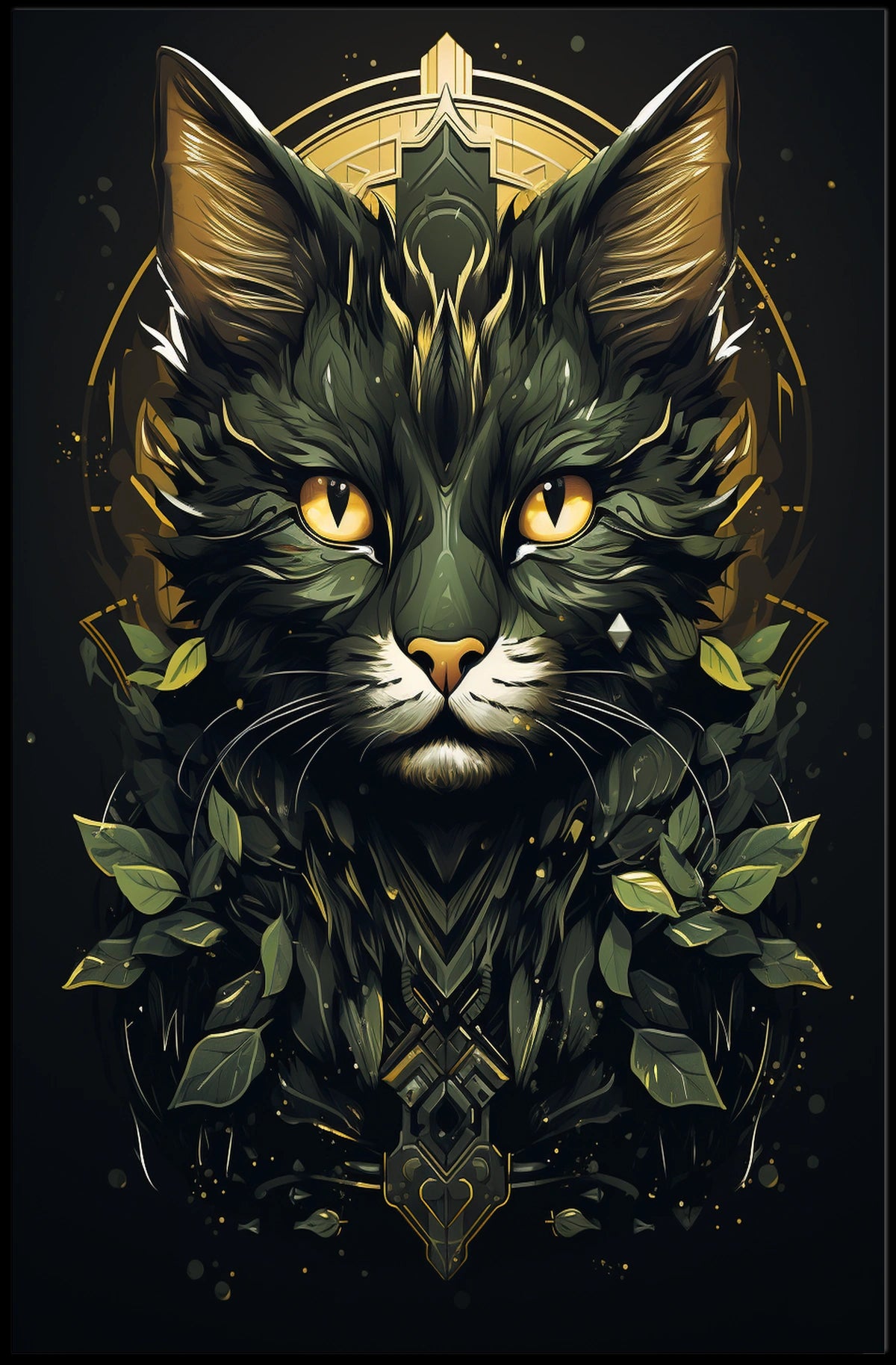 Majestic Cat in Mystical Geometric Nature Poster
