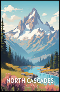 North Cascades Poster Vintage National Park Print