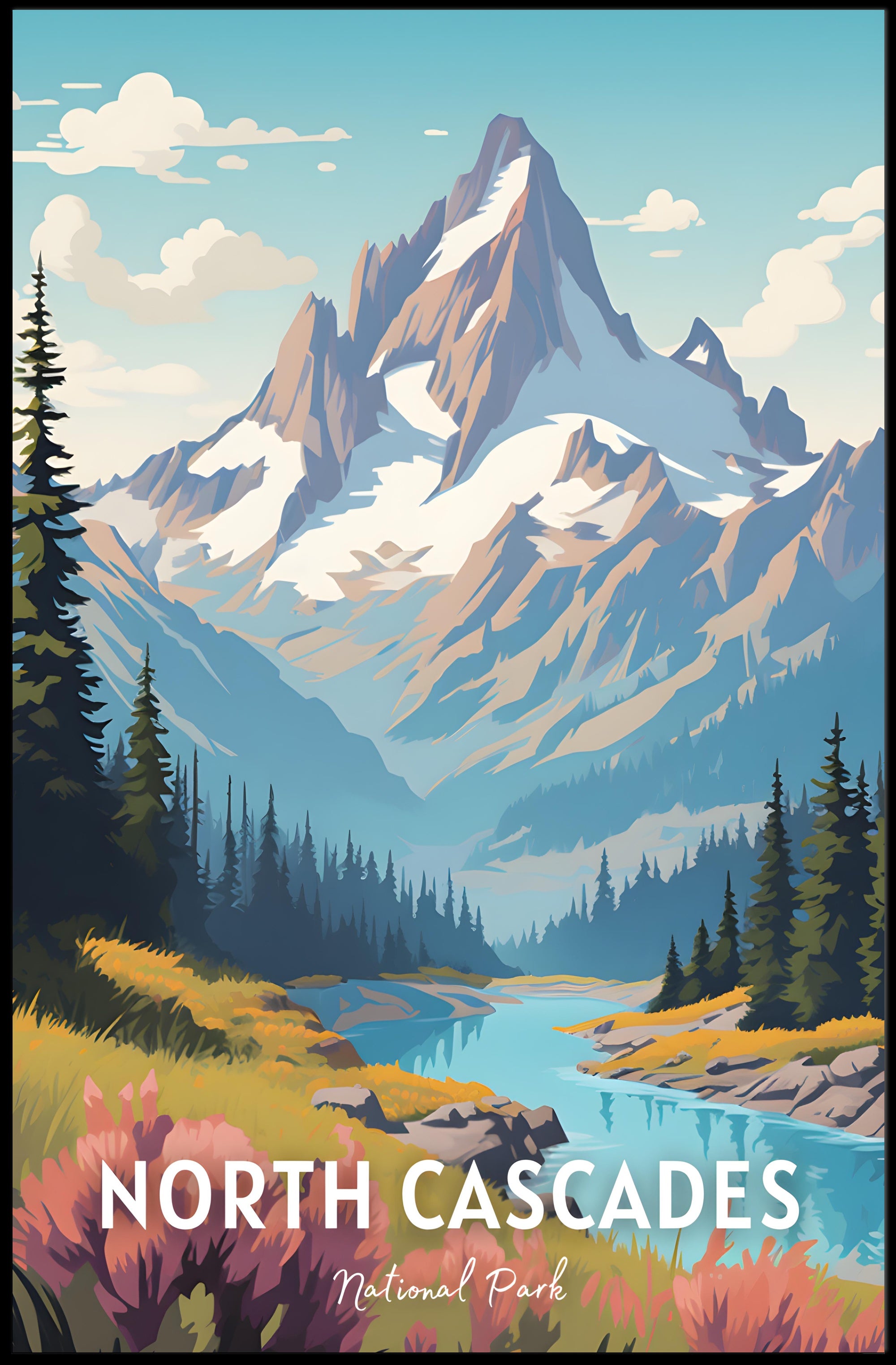 North Cascades Poster Vintage National Park Print