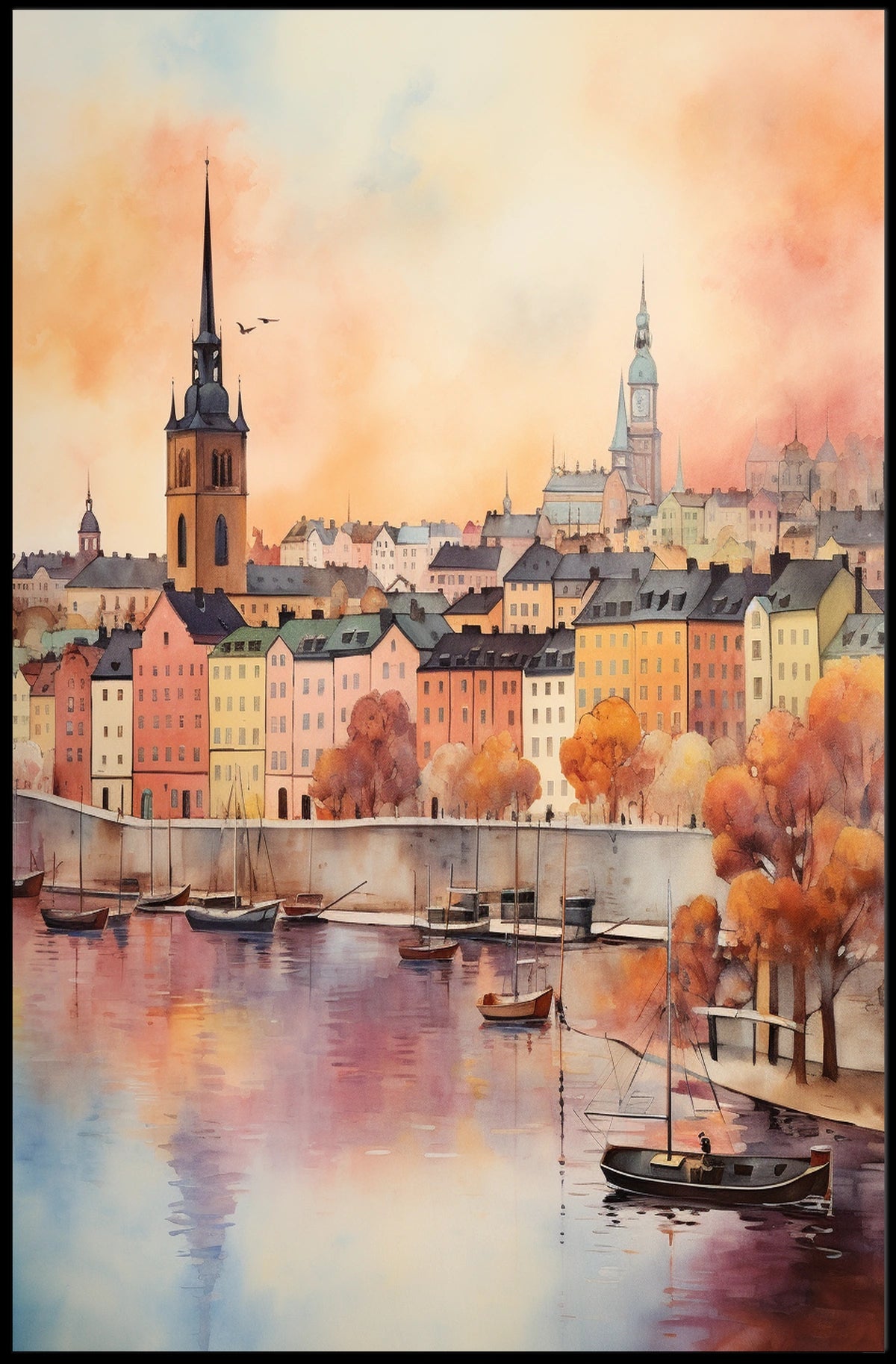 Charming European Townscape With Historical European Travel Poster