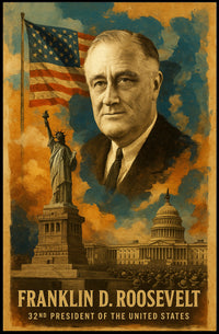 Franklin D. Roosevelt 32nd President of the United States Layered Digital Collage Poster