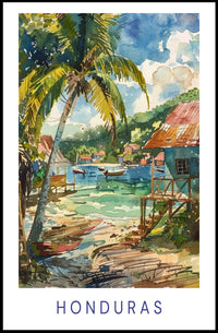 Honduran Coastal Village Serene Watercolor Art Travel Poster PosterGoat