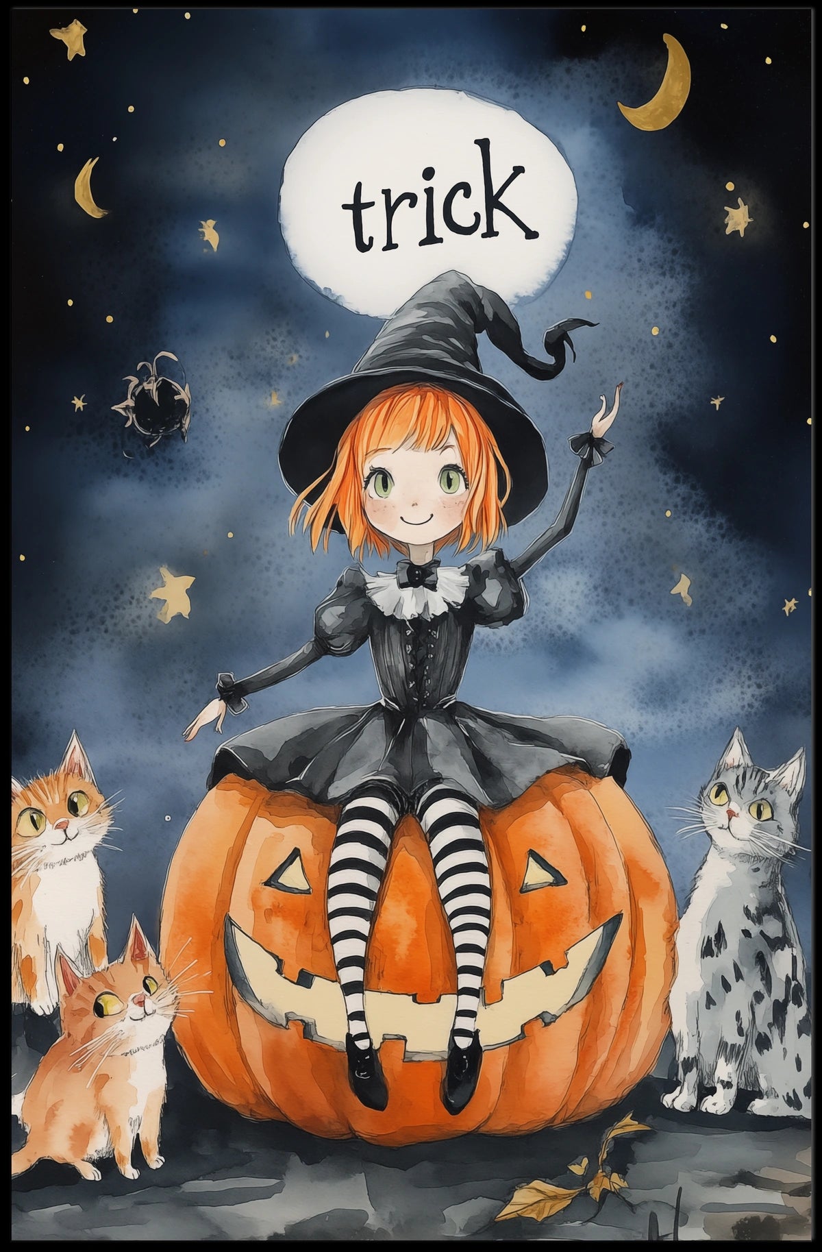 Young Witch Halloween Cartoonish Playful Whimsical Poster
