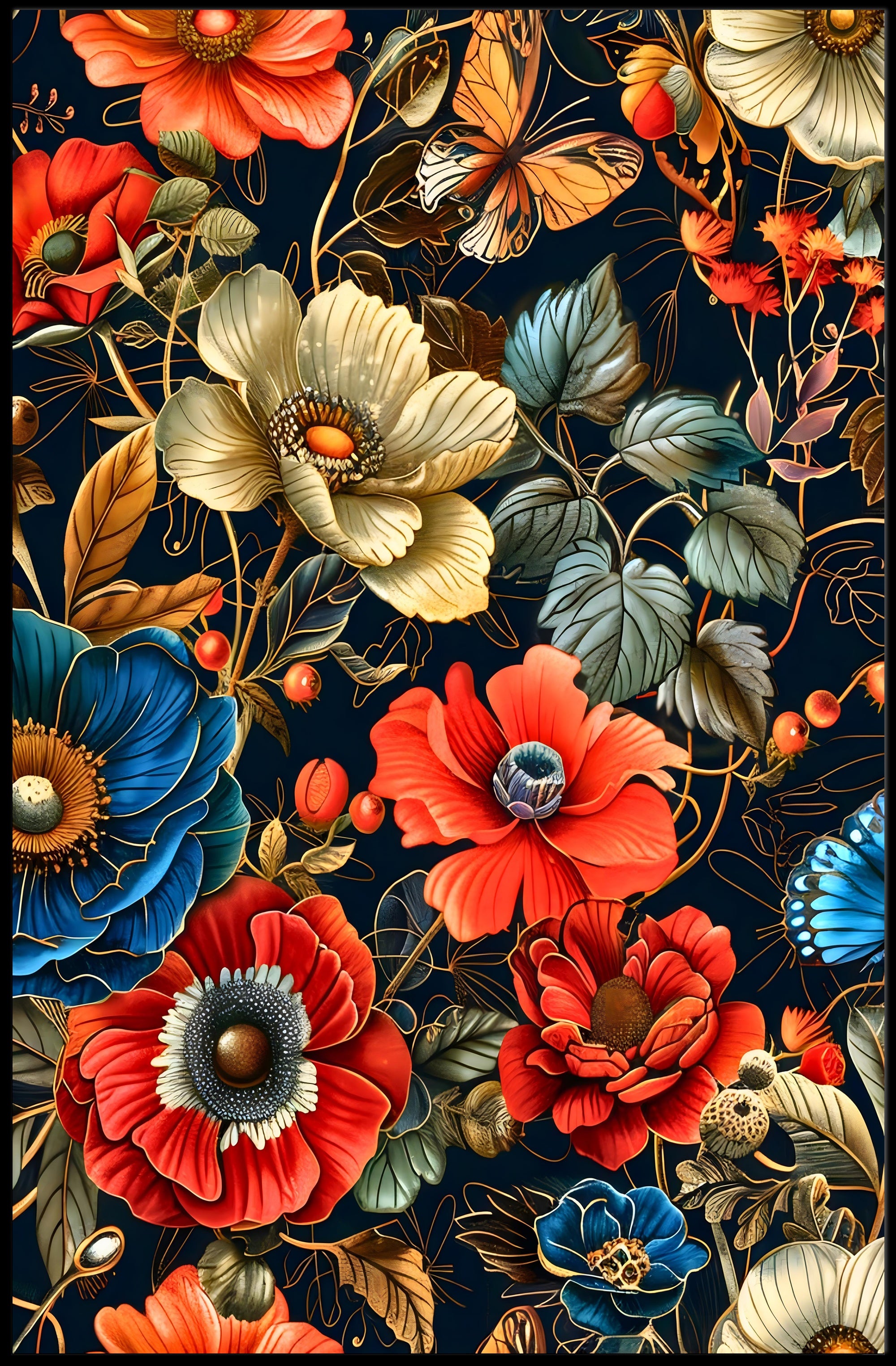 Intricate Floral Butterfly Art Print - Abstract or Artistic Poster