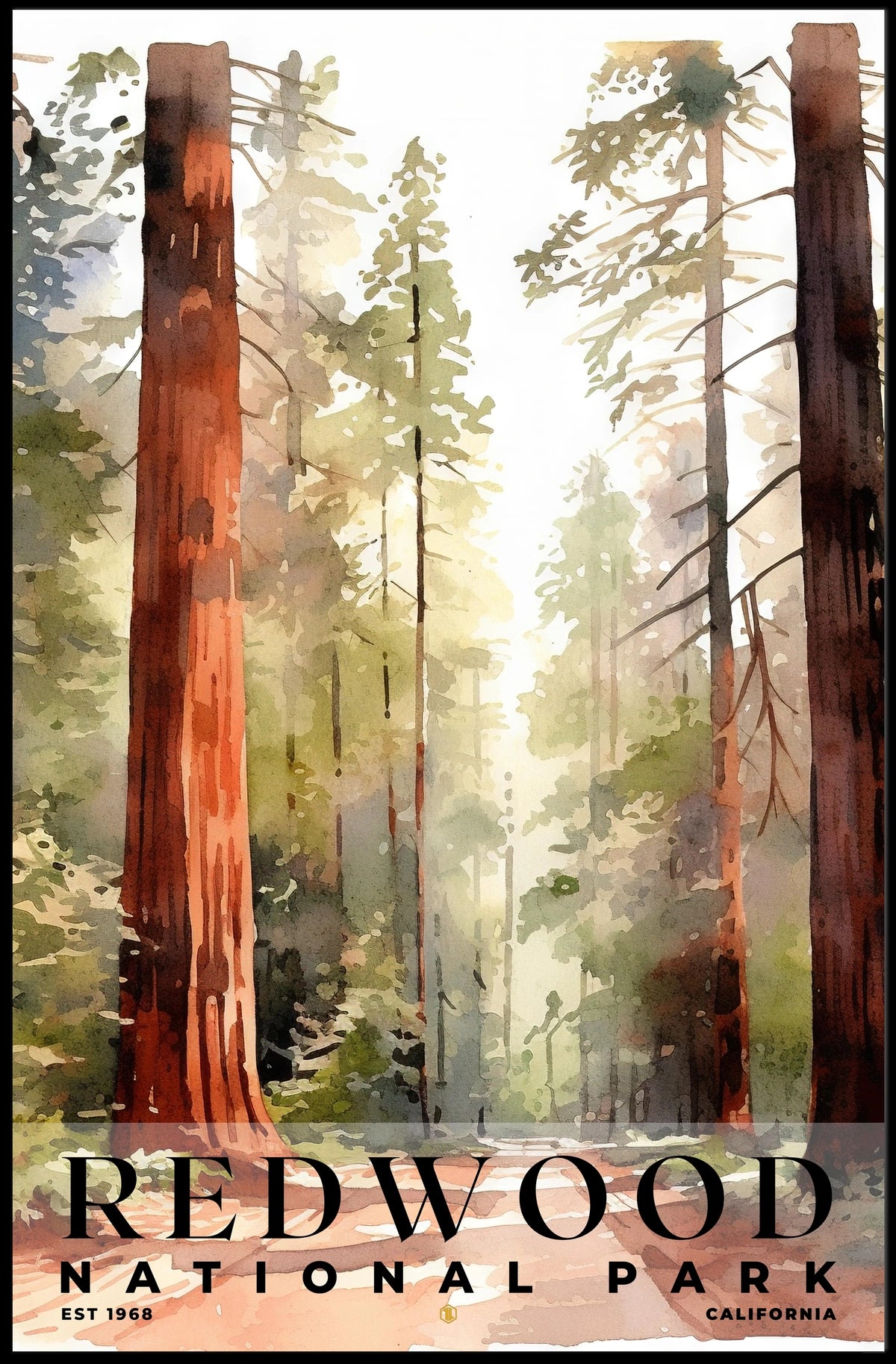 Redwood Watercolor Wall Art Poster