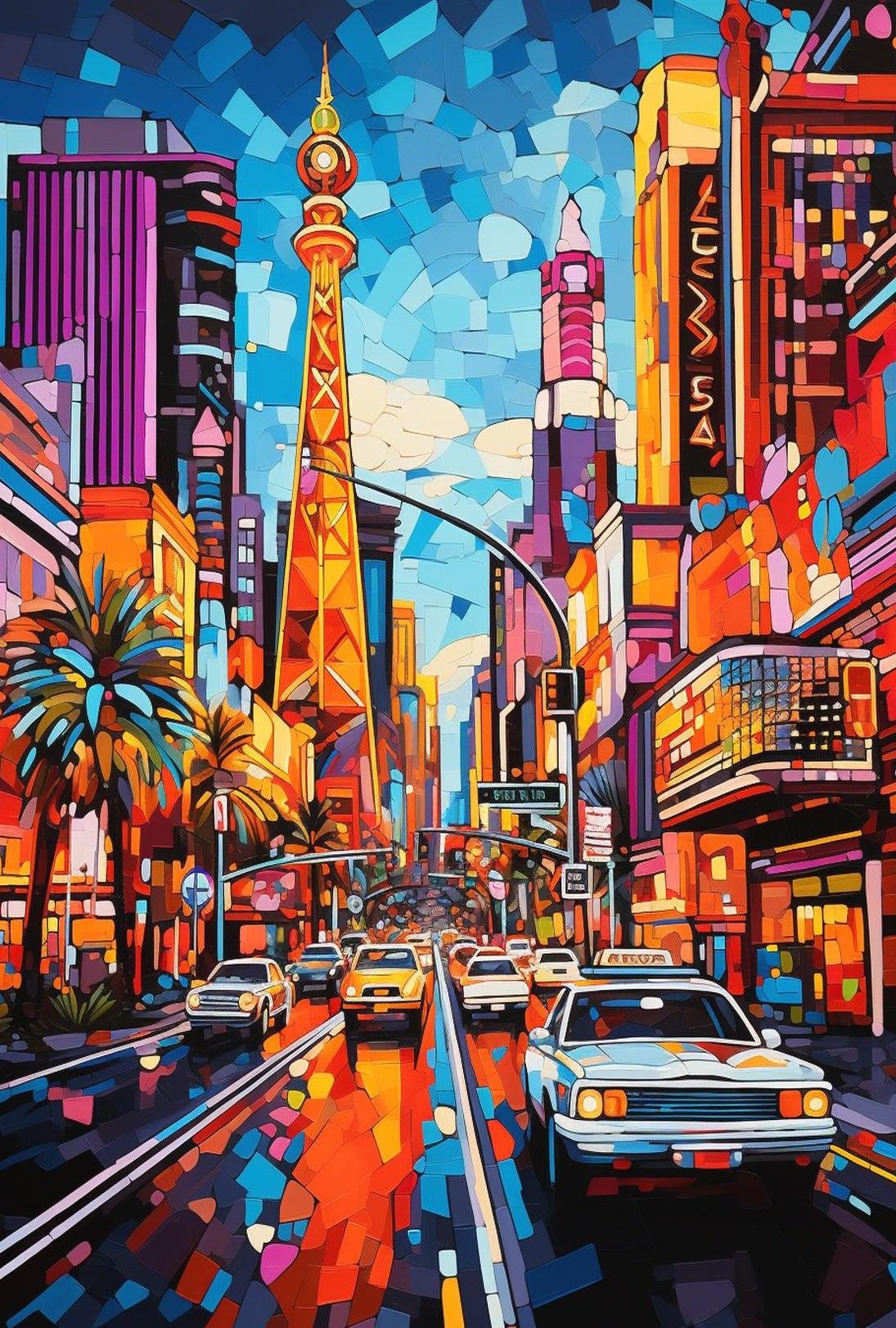 Vibrant Cityscape Mosaic with Eiffel Tower Artistic Poster