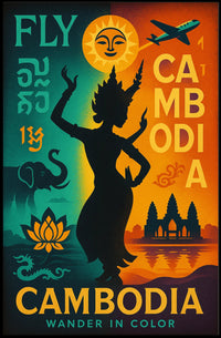 Vibrant Retro Cambodian Travel Adventure Poster PosterGoat