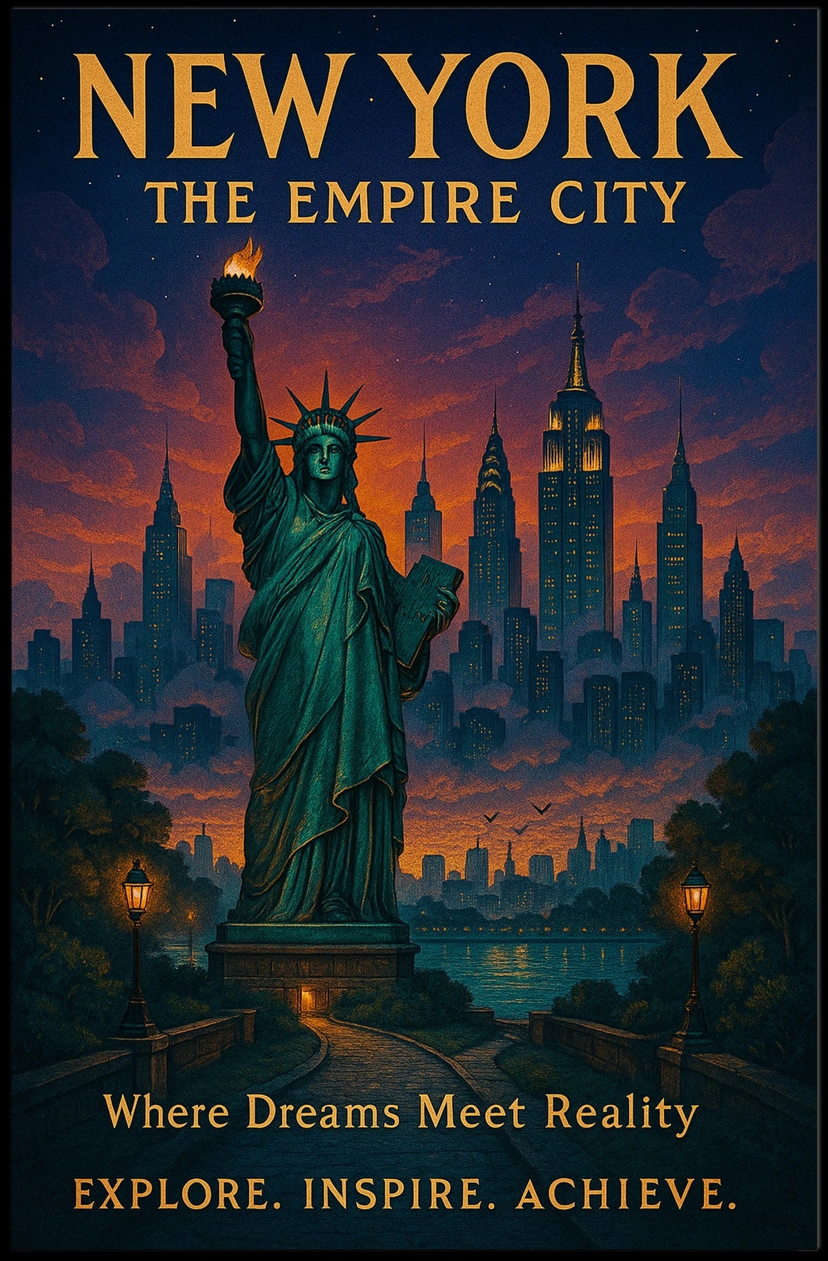 Empire City Dreams New York City Poster Retro Wall Art