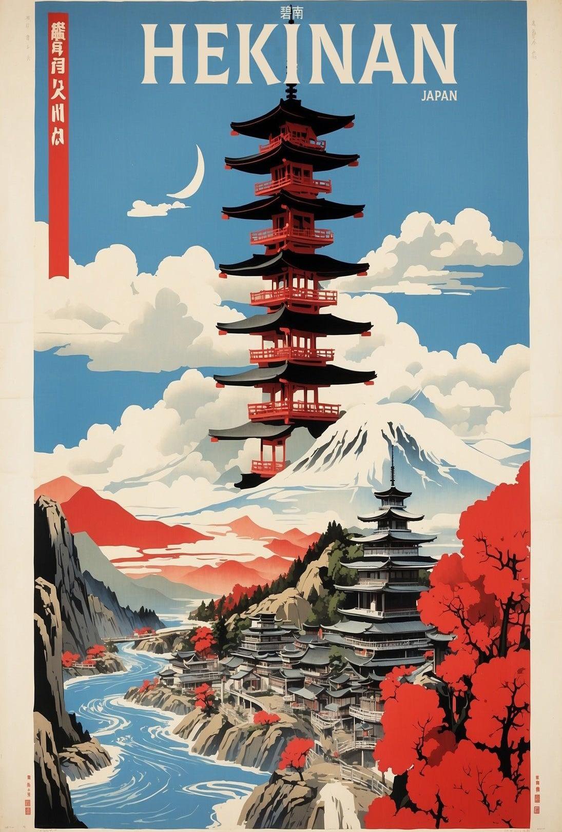 Hekinan's Tranquil Pagodas: Japanese Cultural Heritage Poster