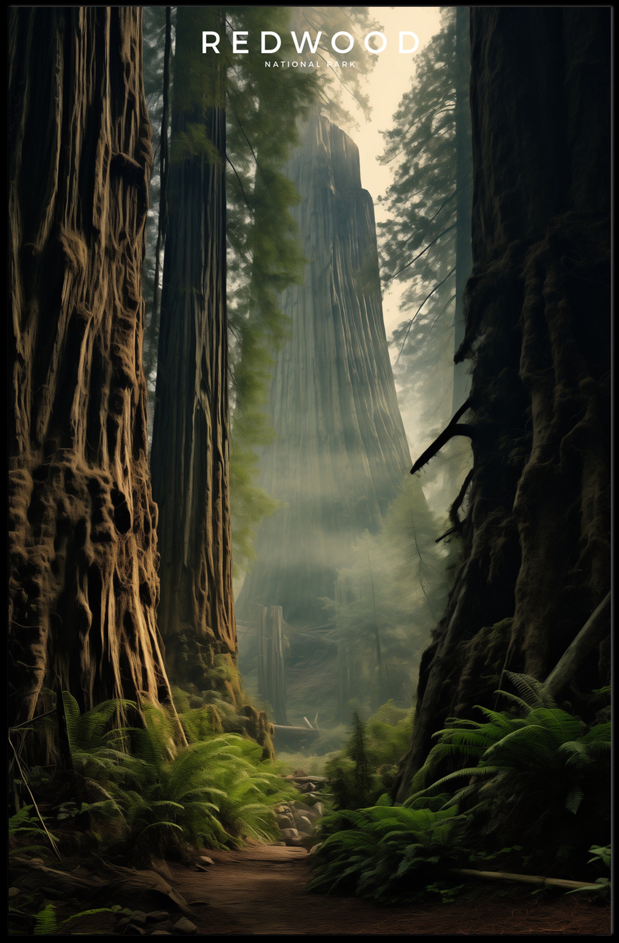 Redwood Forest Travel Poster Tranquil Wall Art Print