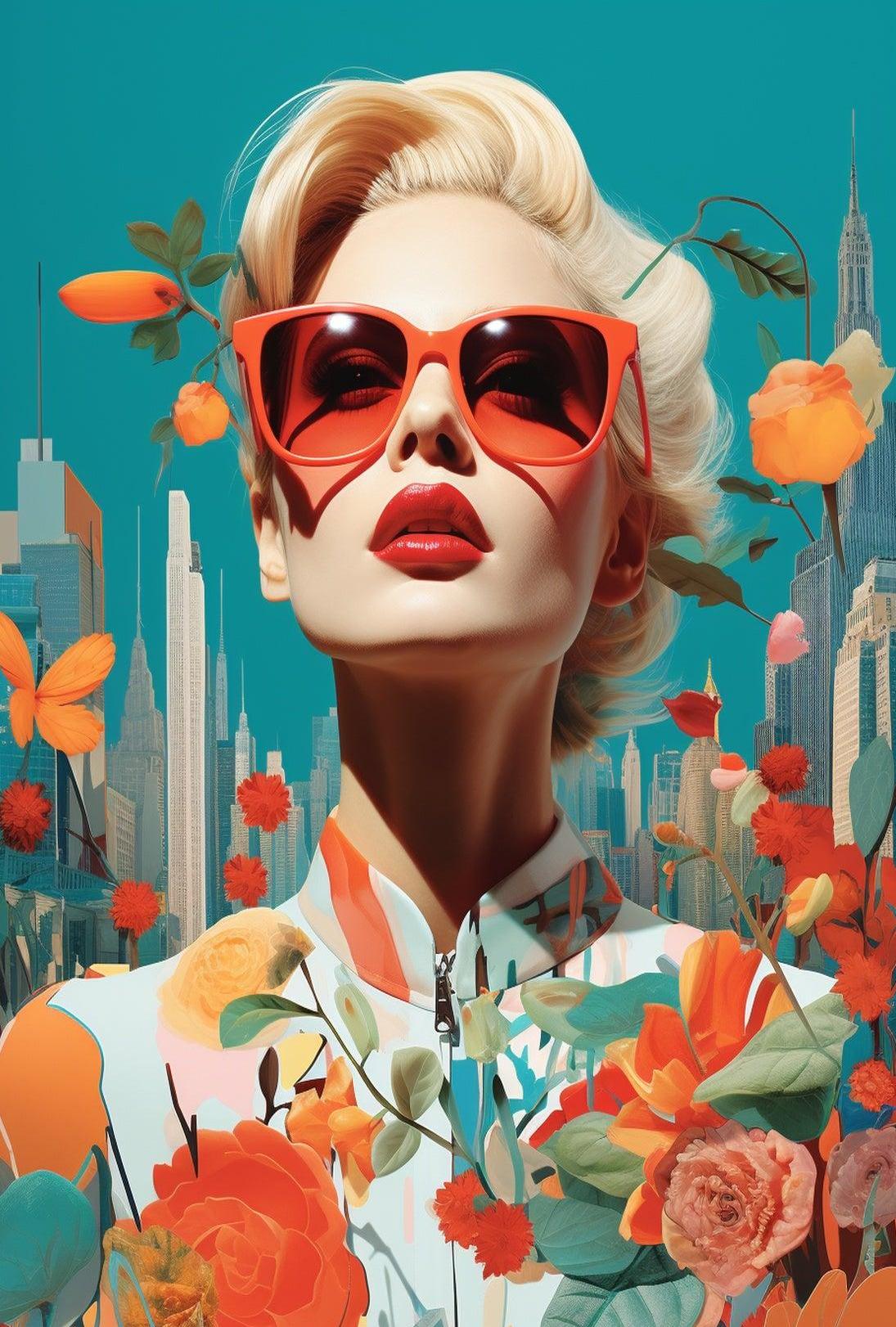 Glamorous Urban Fashion Pop Art with Floral Accents Poster