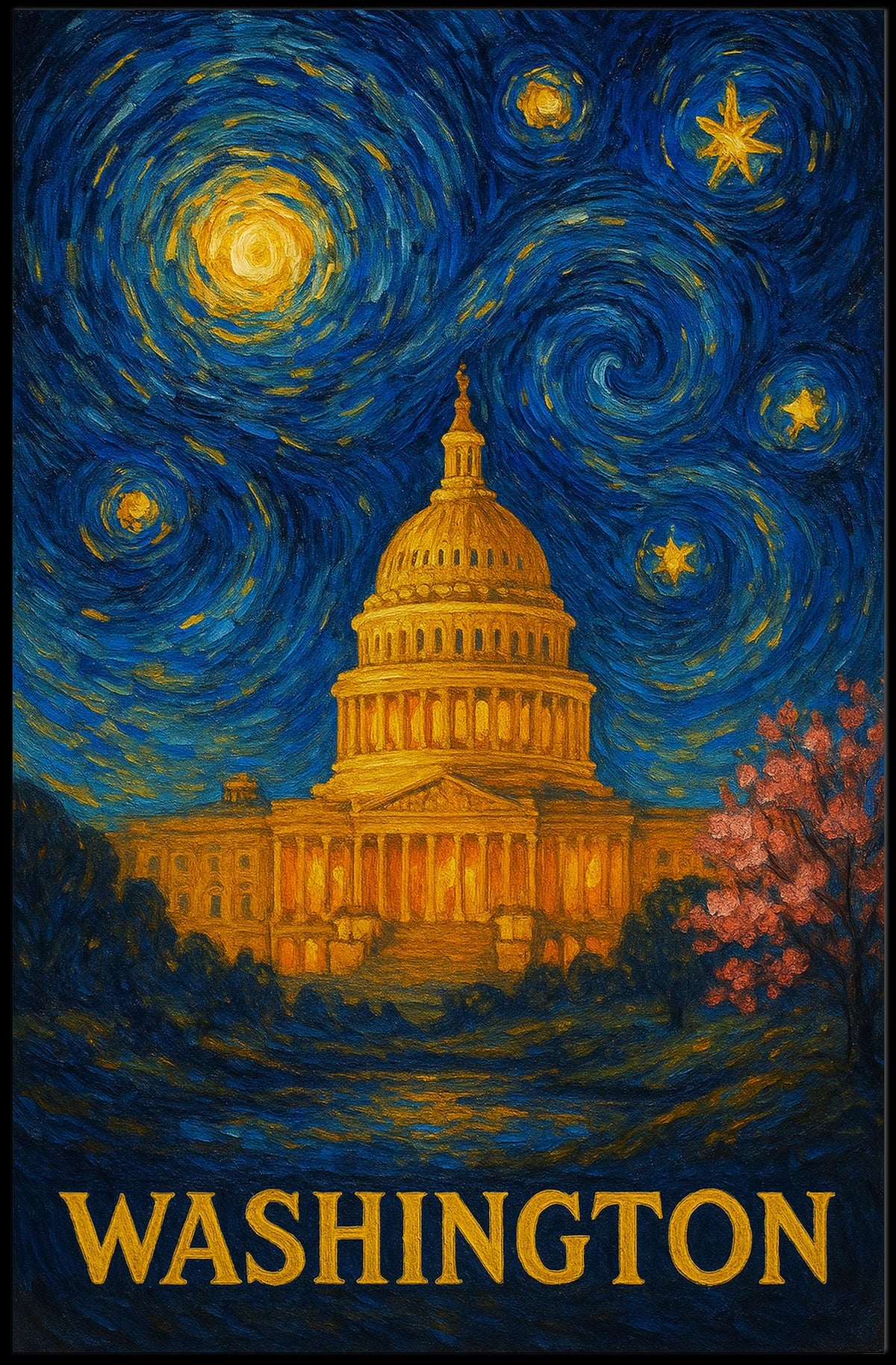 Washington Starry Night Capitol Poster