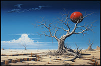 Surreal Desert Landscape with Red Sphere Artistic Poster
