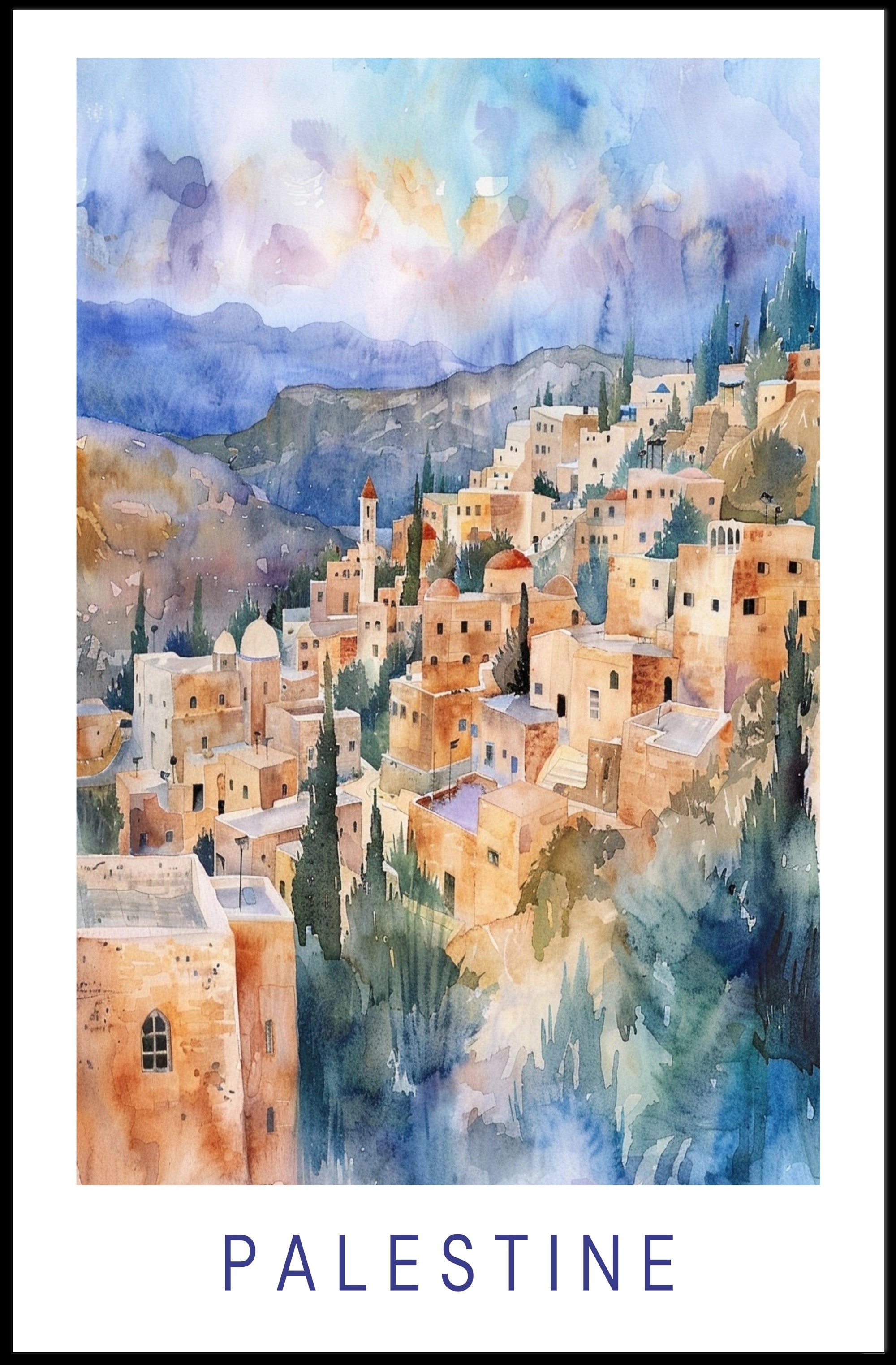Watercolor Illustration of Palestine, Cultural or Heritage Poster PosterGoat