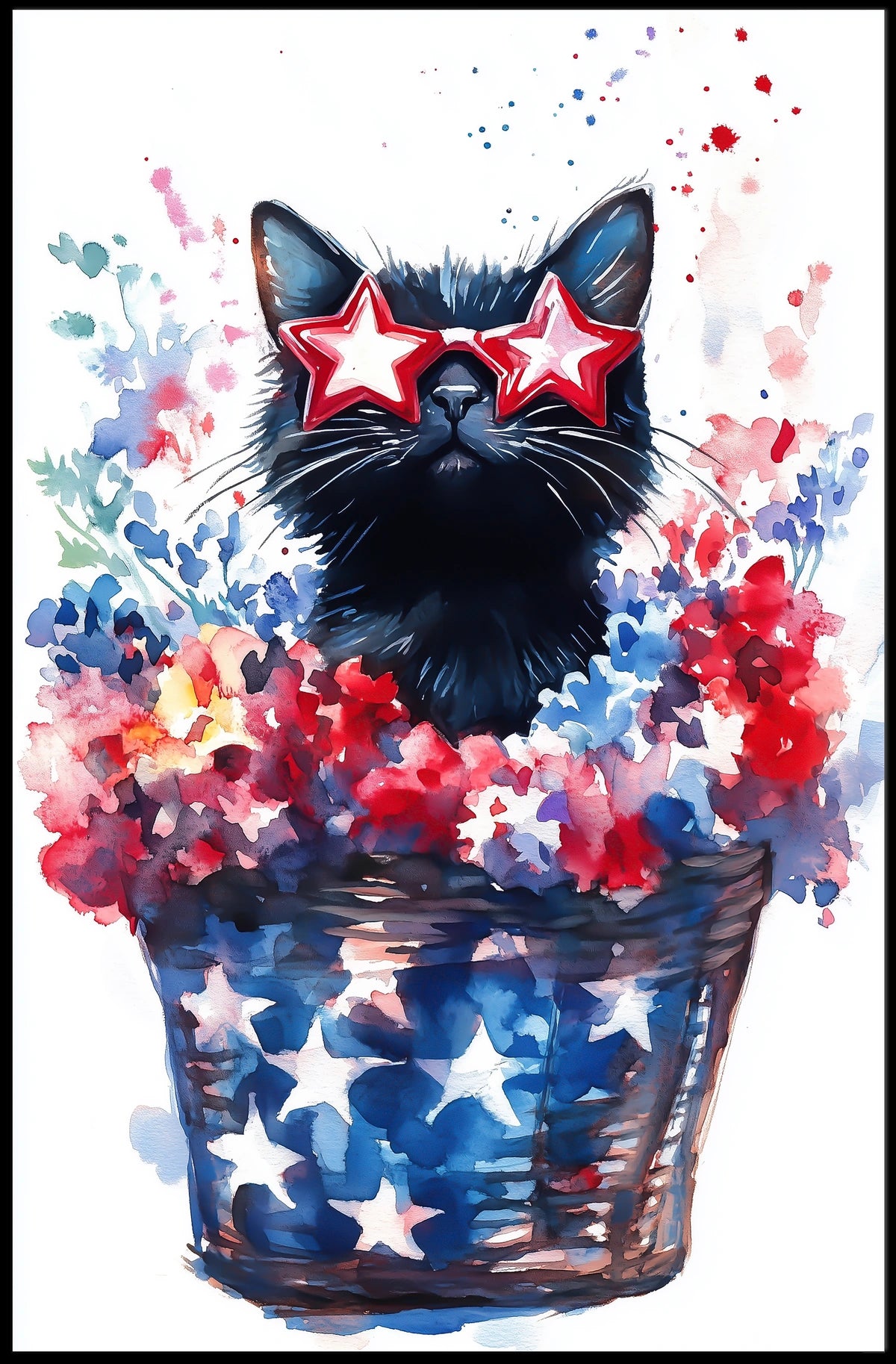 Black Cat With Star Shaped Sunglasses American Poster