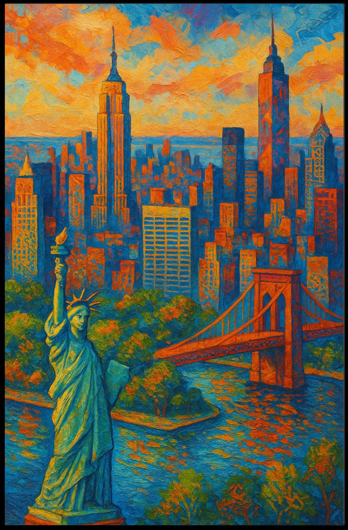 New York City Sunset Poster Modern Cityscape Urban Wall Art