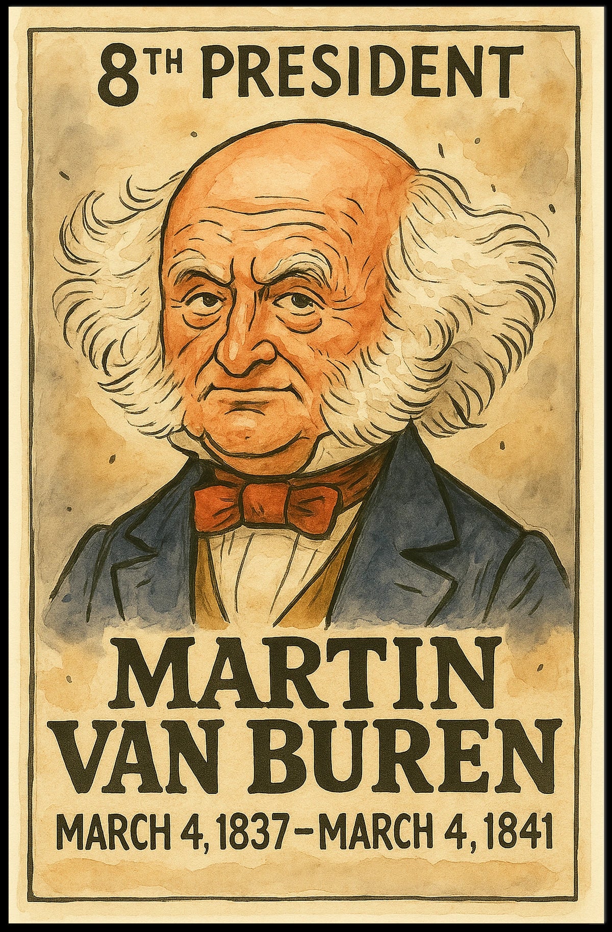 Martin Van Buren 8th President of the United States Exaggerated Cartoon Sketch Poster