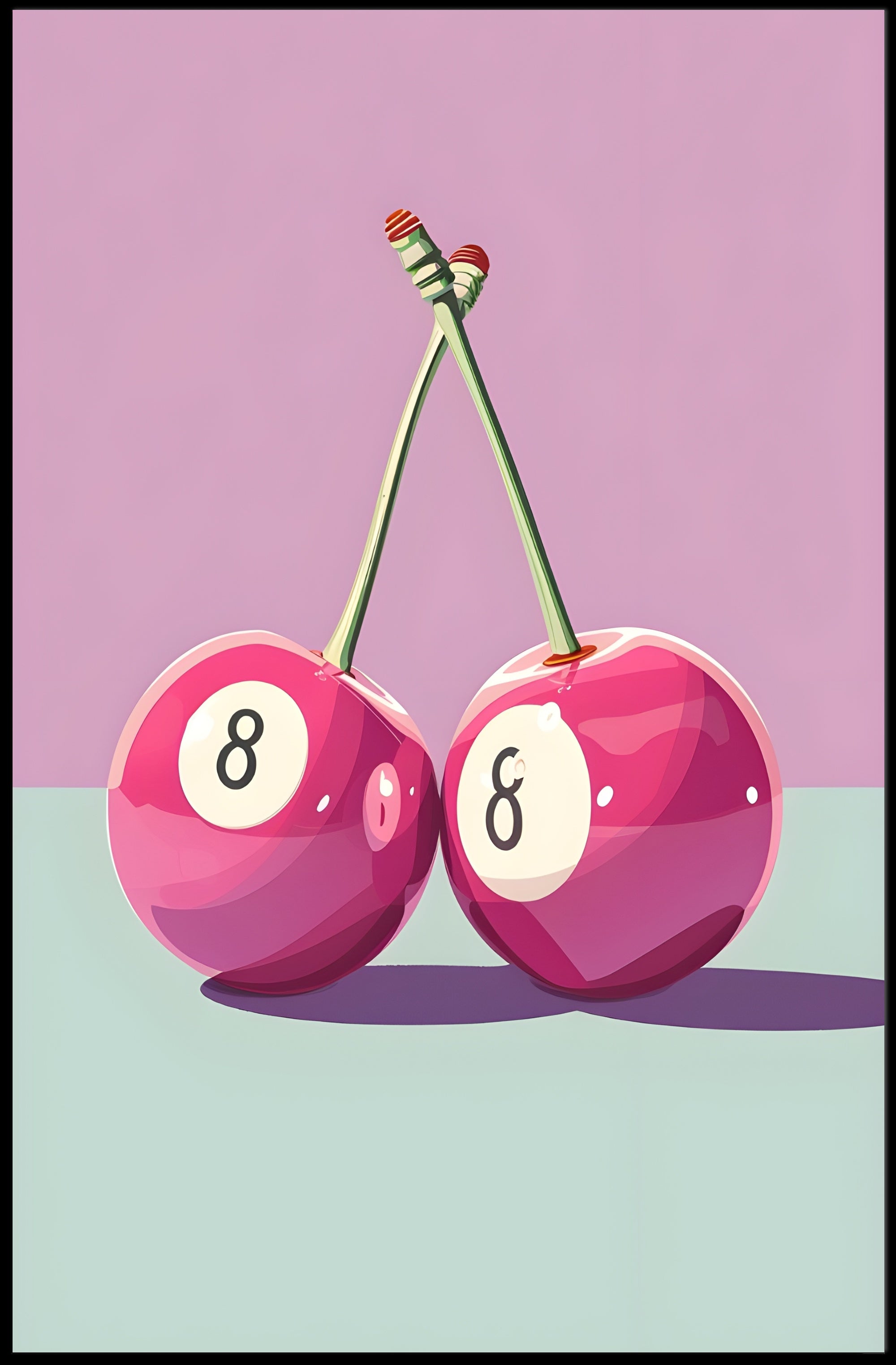 Cherry Billiard Balls Whimsical Art Print - Abstract or Artistic Poster PosterGoat