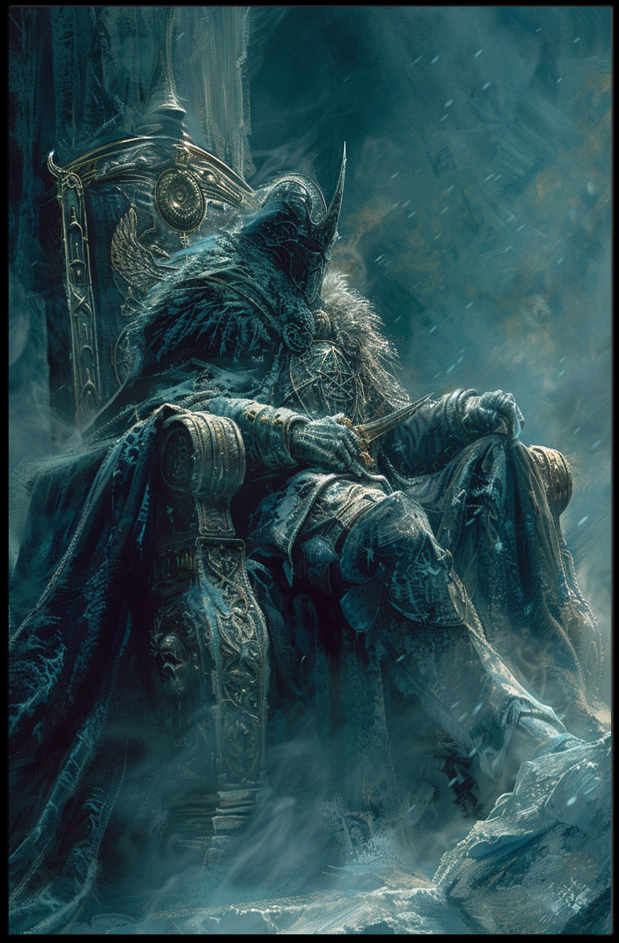 Dark Fantasy King on Ornate Throne - Fantasy or Mythology Poster