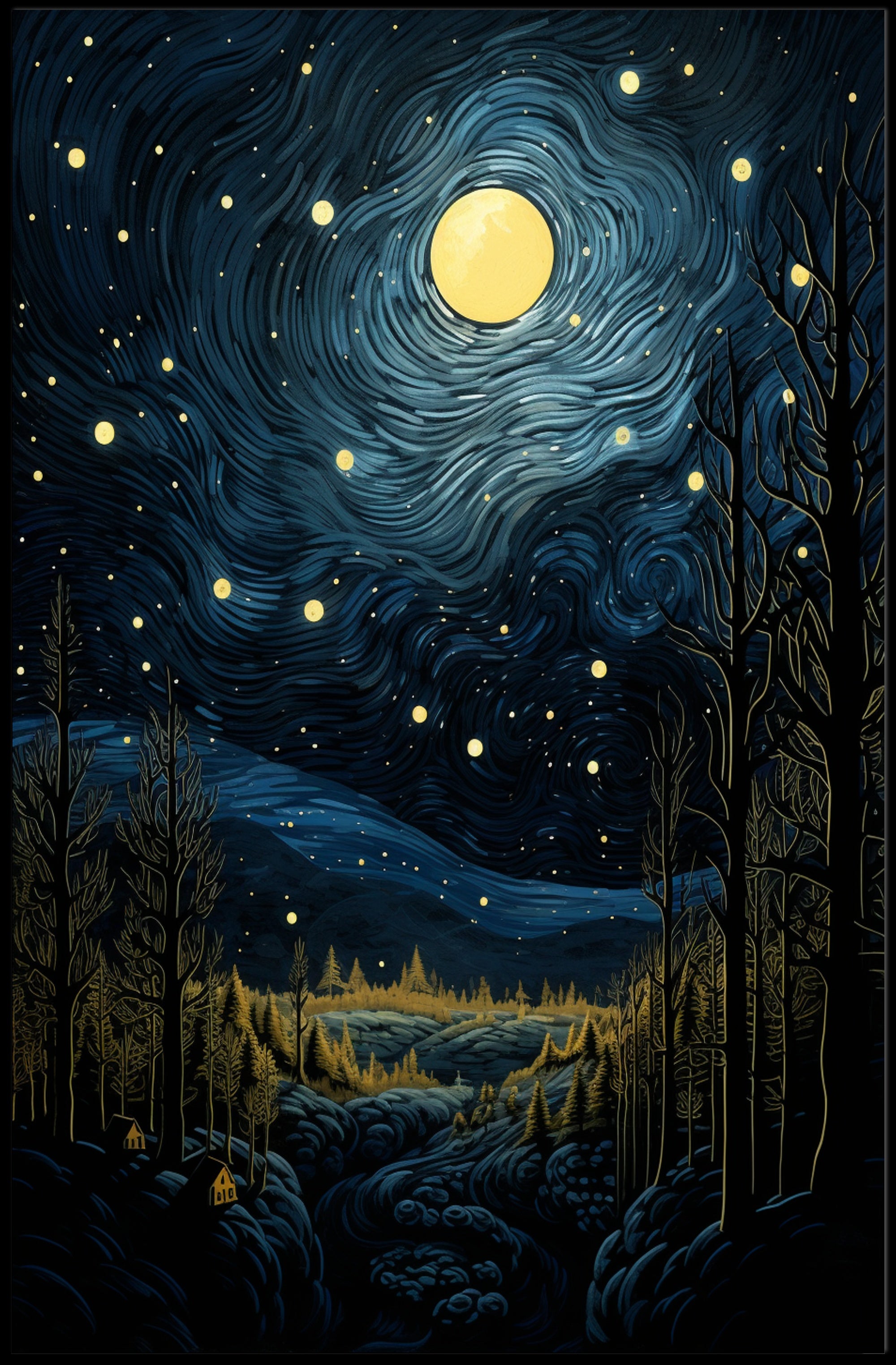Starry Night Landscape Poster PosterGoat