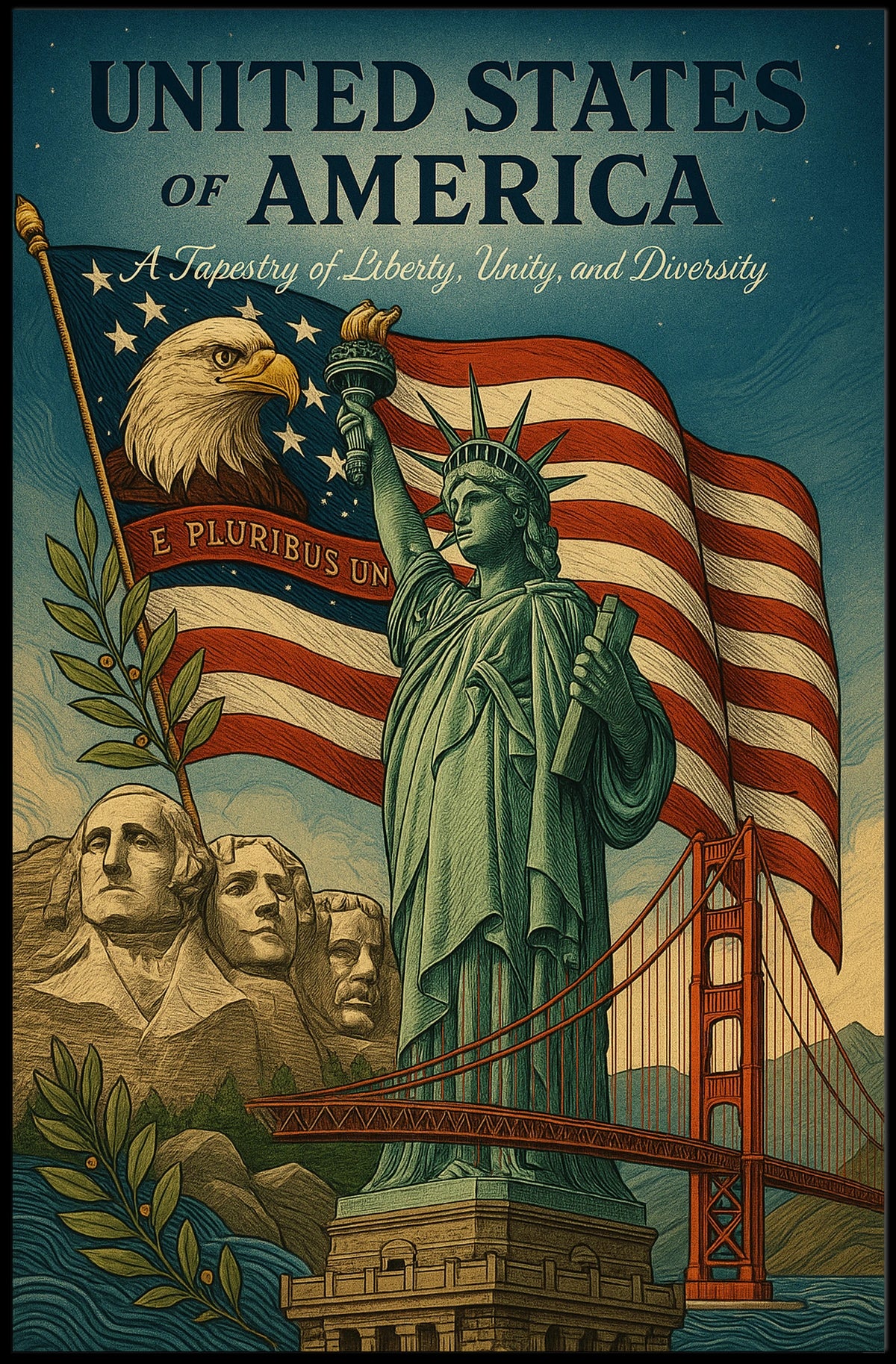 United States of America A Tapestry of Liberty, Unity, and Diversity Poster