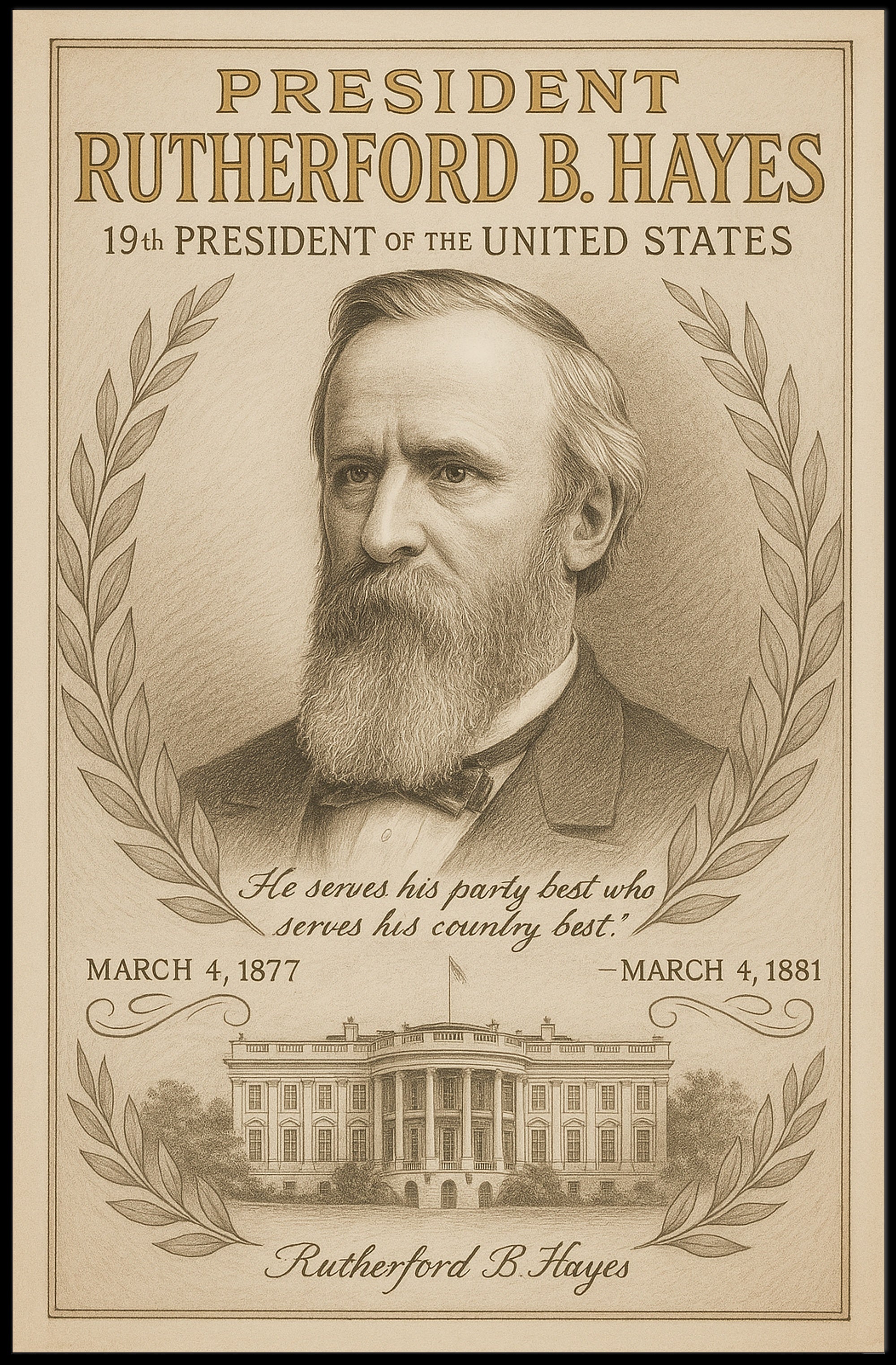 Rutherford B Hayes 19th President Sketch Poster Art Print PosterGoat
