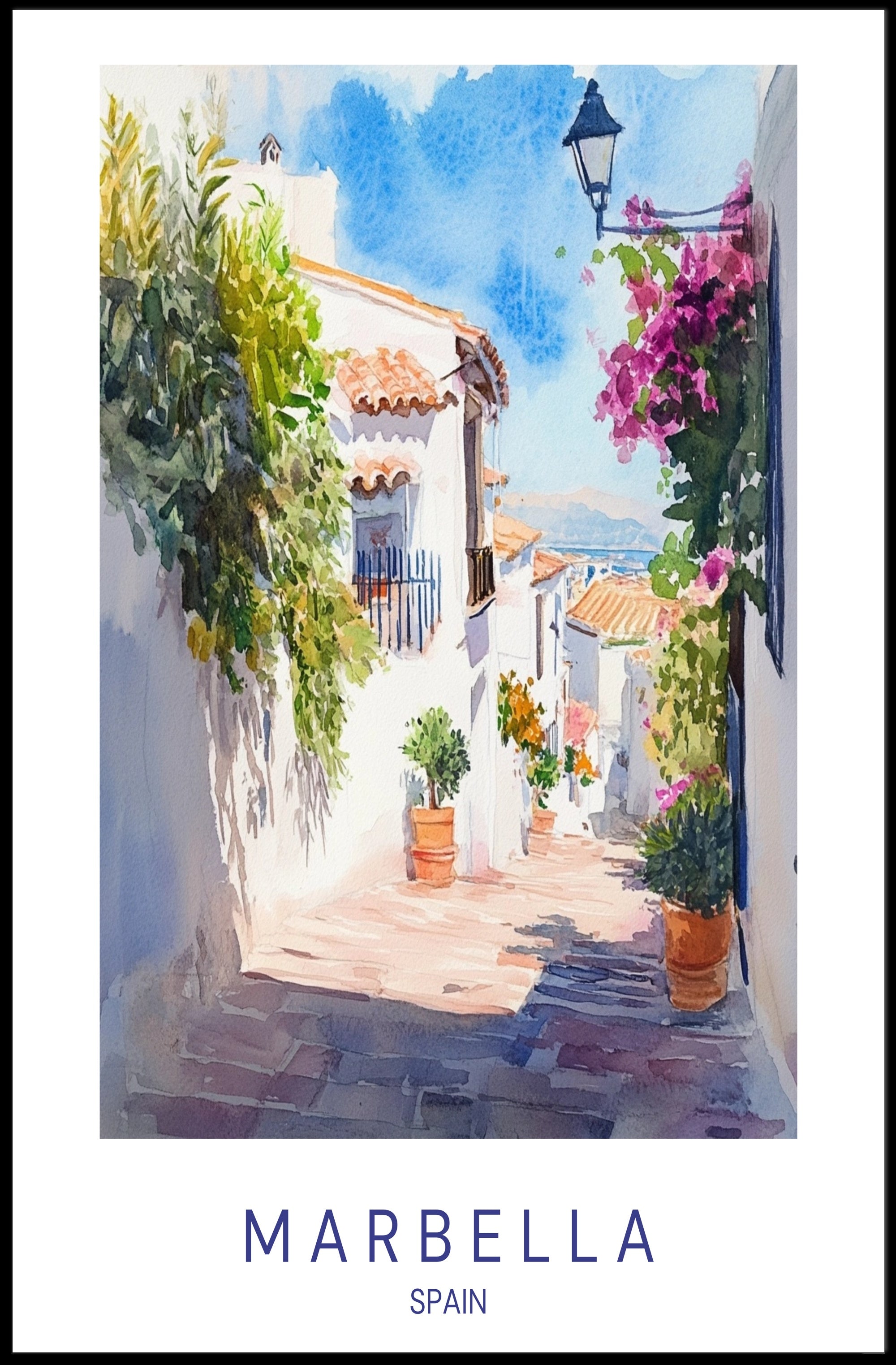 Marbella: A Picturesque Spanish Street Poster PosterGoat