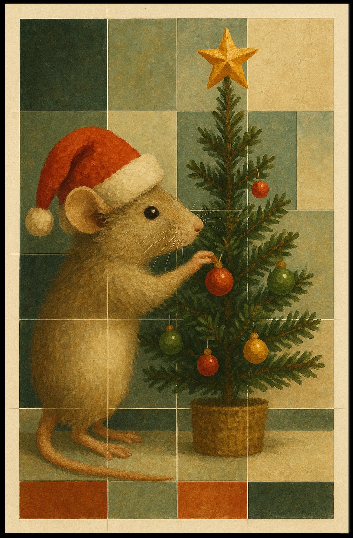 Festive Mouse And Christmas Tree Poster
