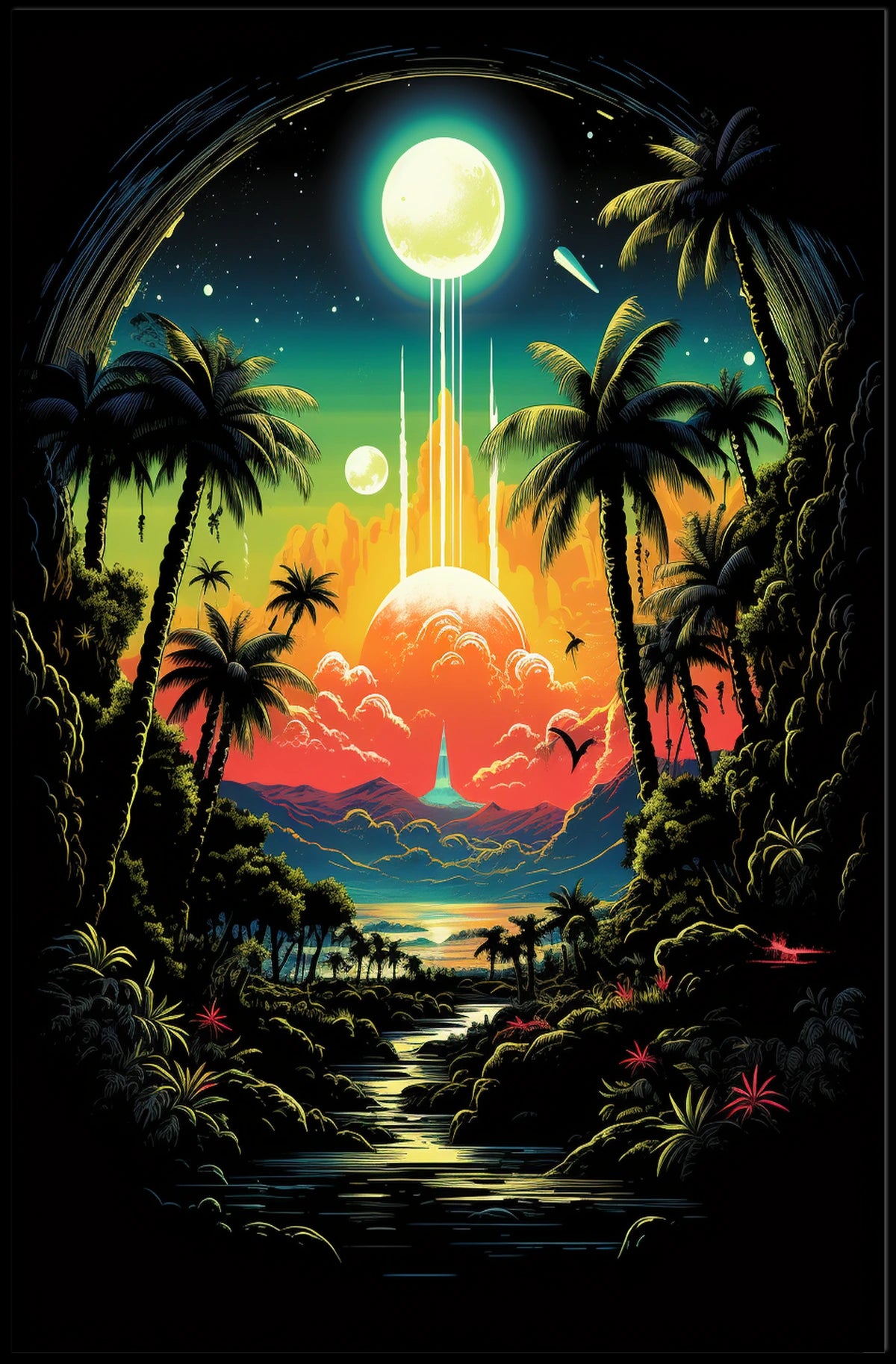 Surreal Cosmic Jungle Landscape Poster Art