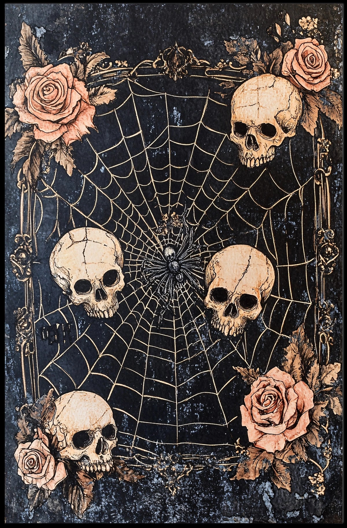 Dark Gothic Spider and Skulls Artistry - Artistic Poster