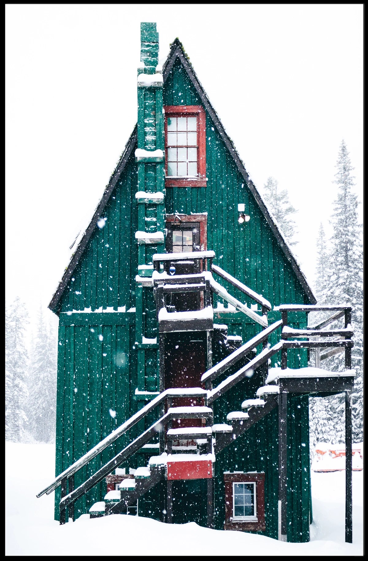 Charming Winter Cabin in Snowy Forest Scene
