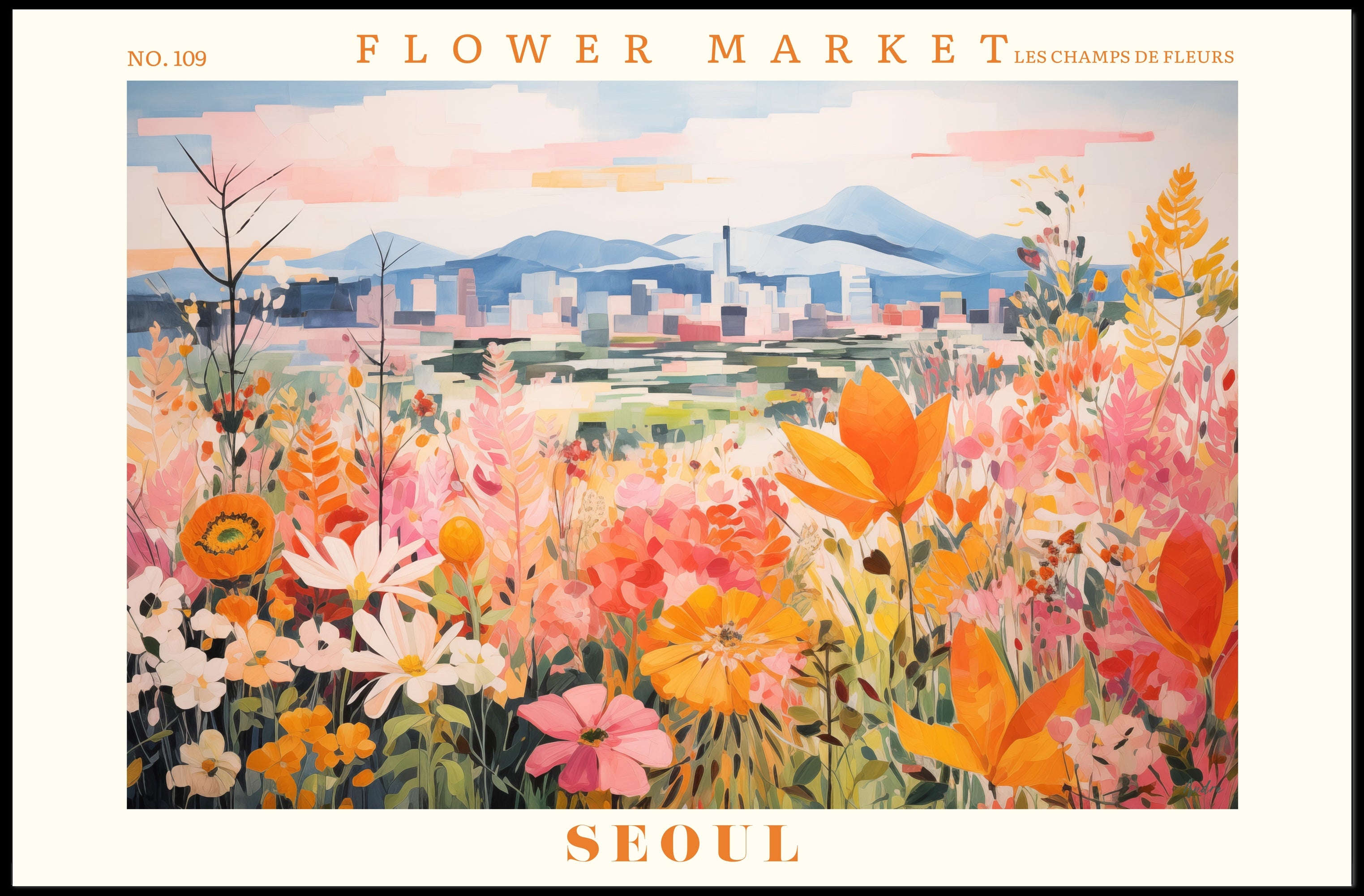 Vibrant Flower Market in Seoul Urban or Cityscape Poster