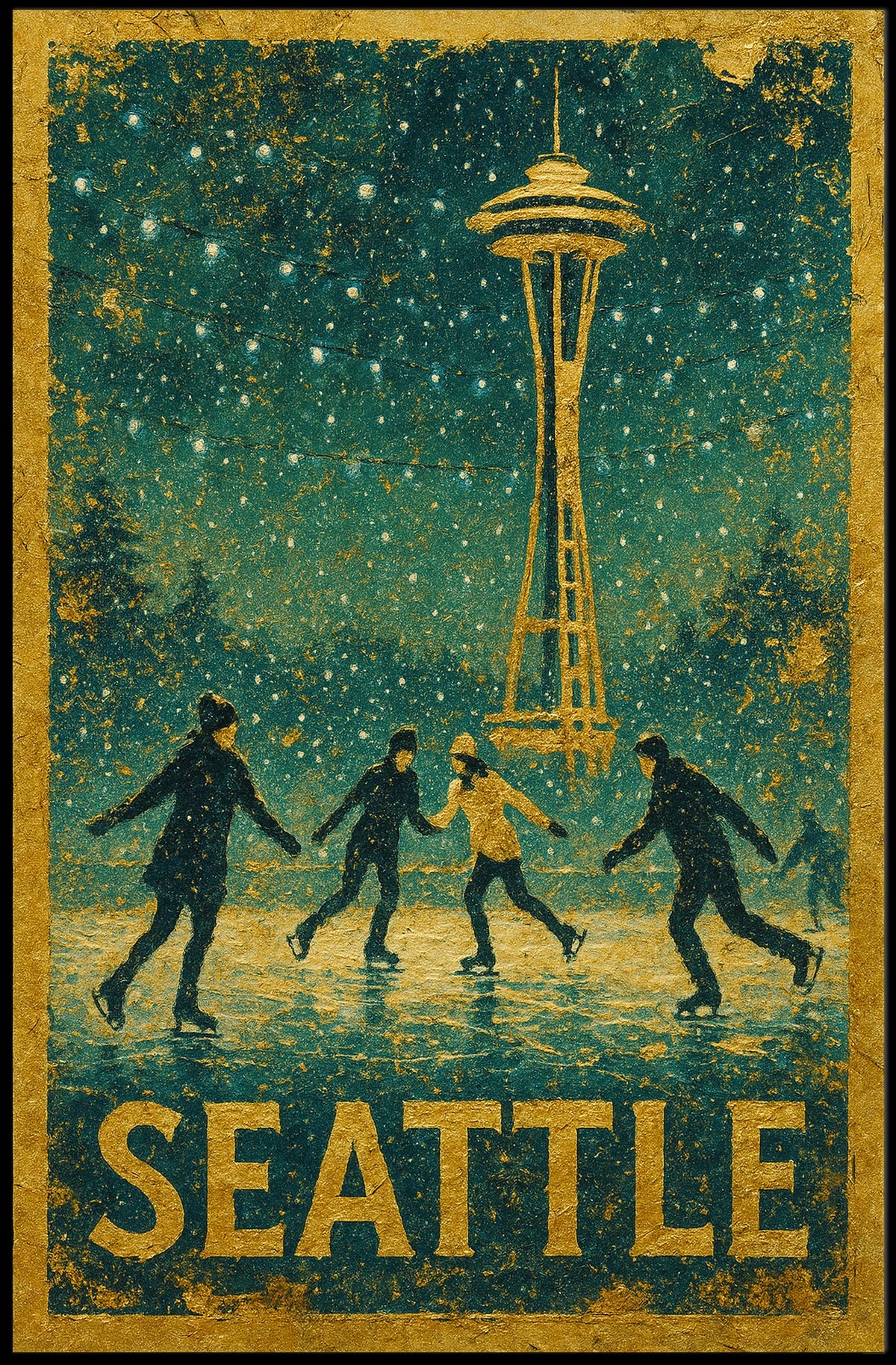 Winter Skating In Seattle Poster