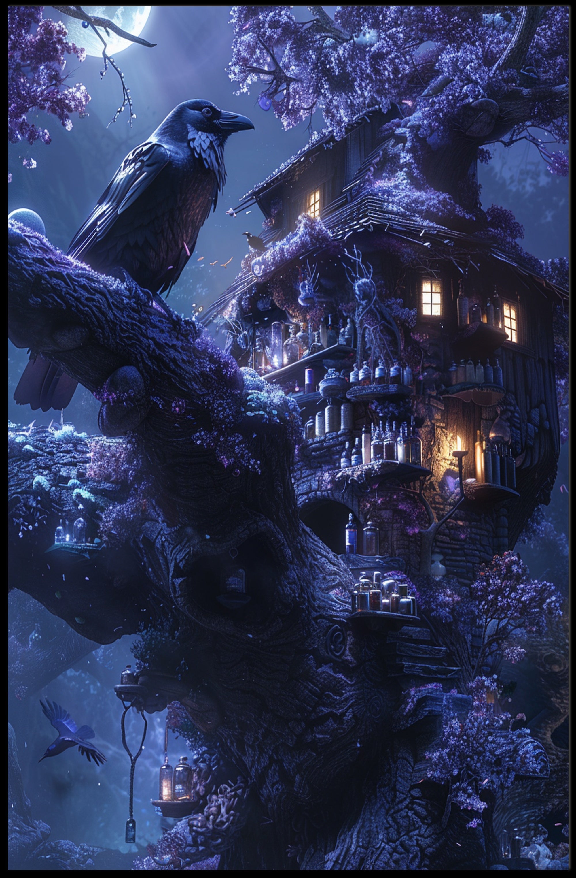 Mystical Raven Enchantment Scene Fantasy or Mythology Poster PosterGoat