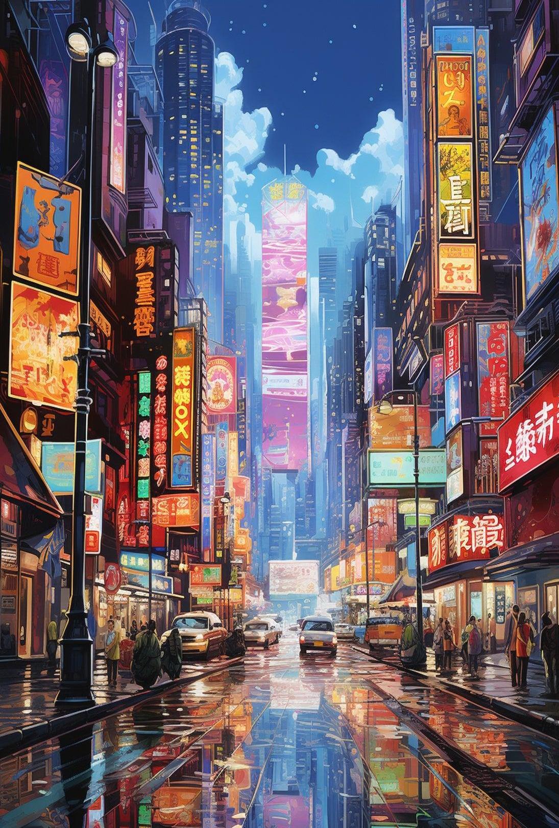 Neon Skyline of Futuristic East Asian Cityscape Poster