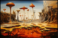 Alien World Mushroom Landscape Futuristic Sci-Fi Poster