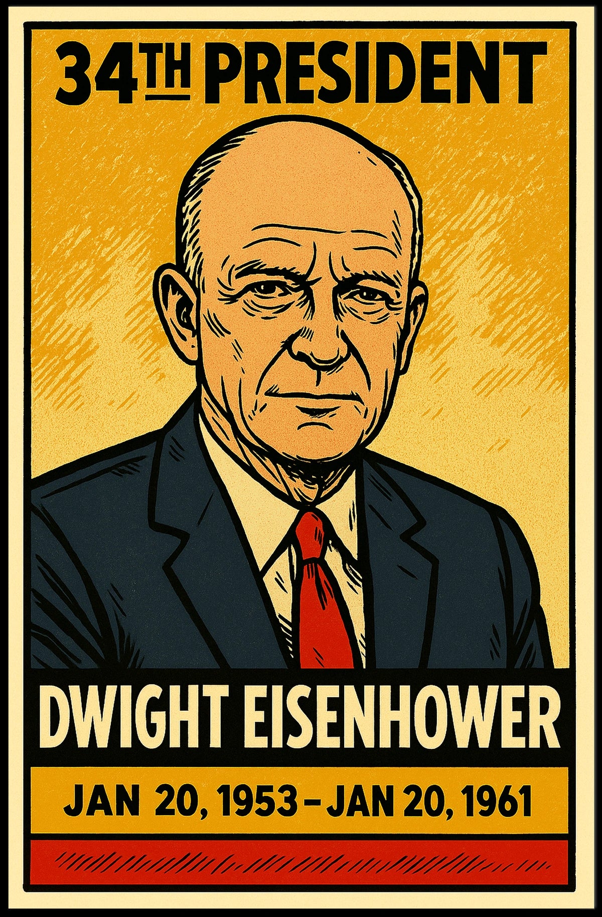 Dwight D. Eisenhower 34th President of the United States Inked Comic Style Poster