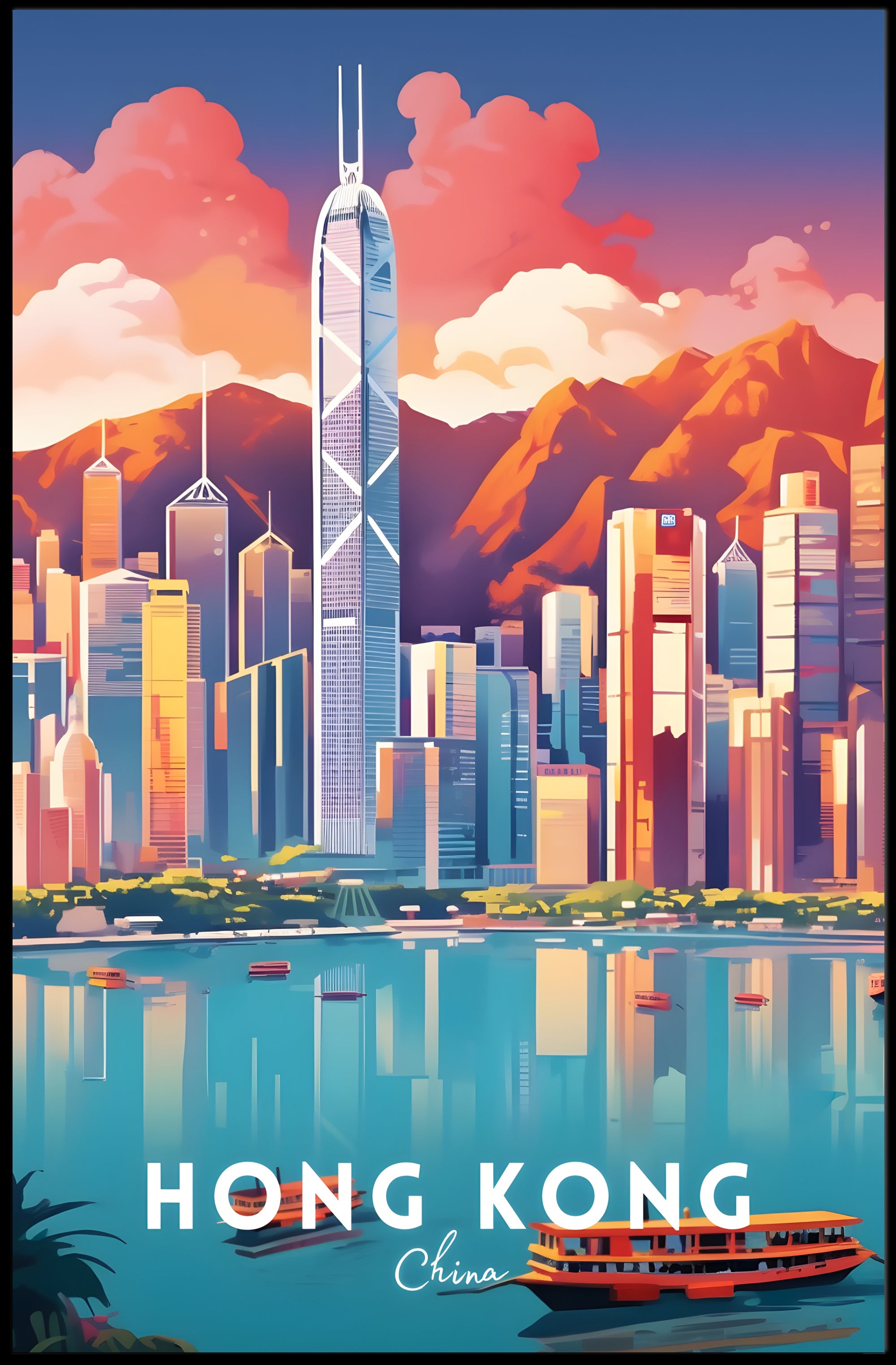 Hong Kong Skyline Vibrant Urban or Cityscape Poster