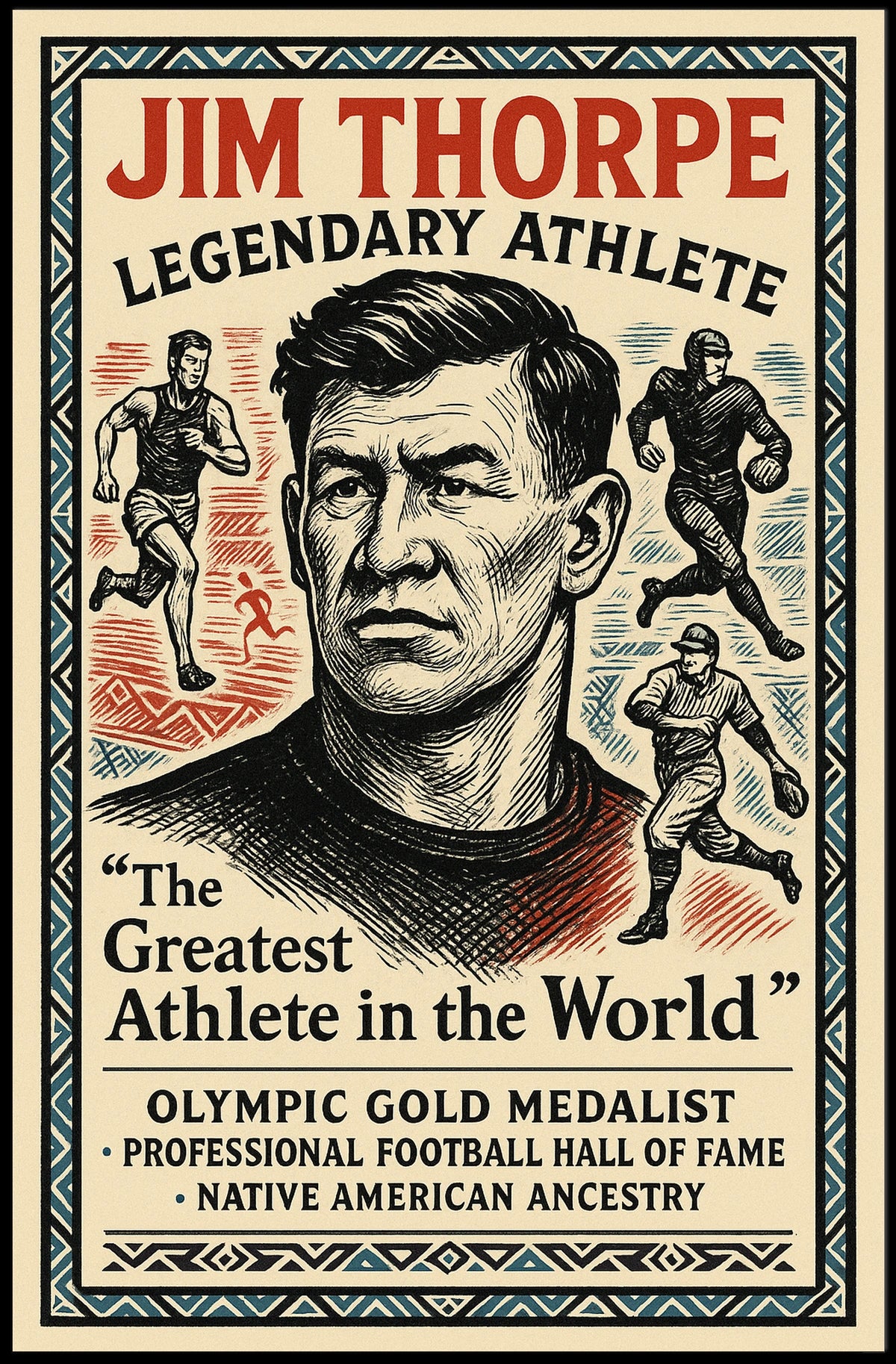 Legendary Athlete The Greatest in the World Jim Thorpe Poster