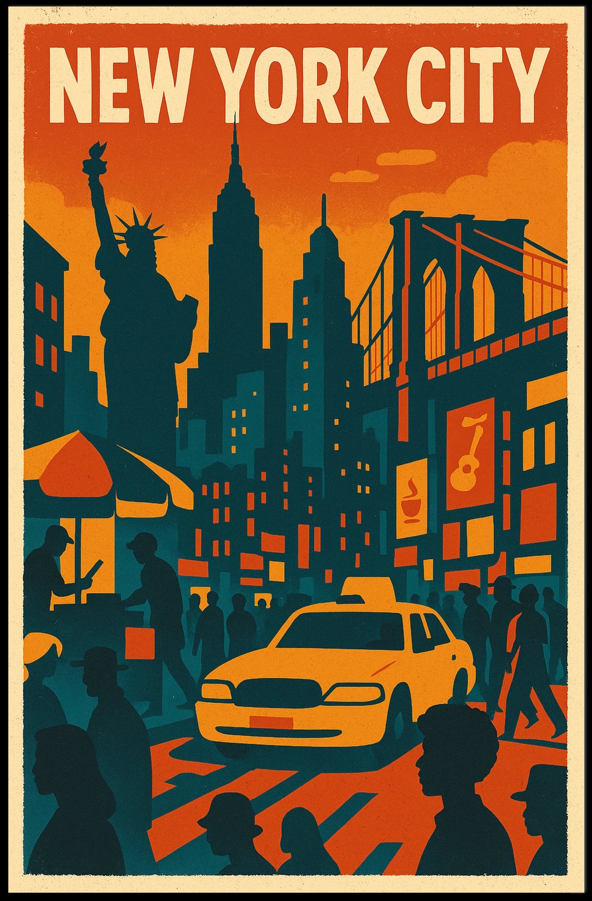 Vibrant New York City Poster for Urban Home Decor Art