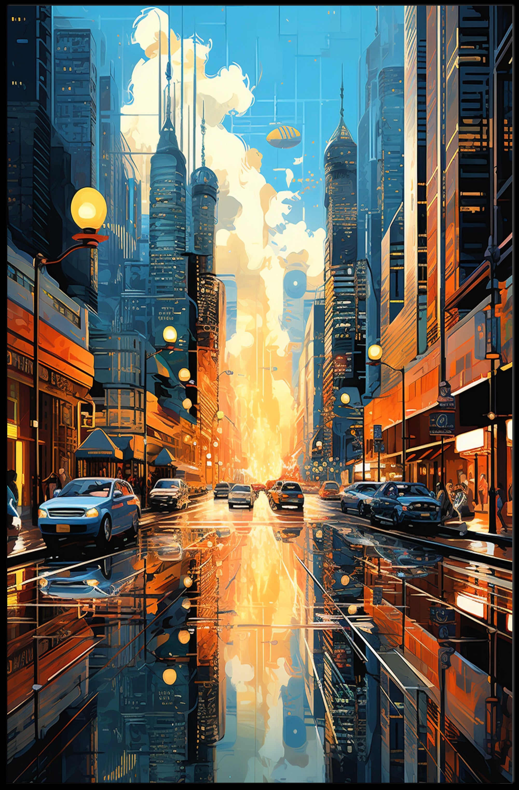 Futuristic Cityscape with Floating Vehicles Sci-Fi Poster