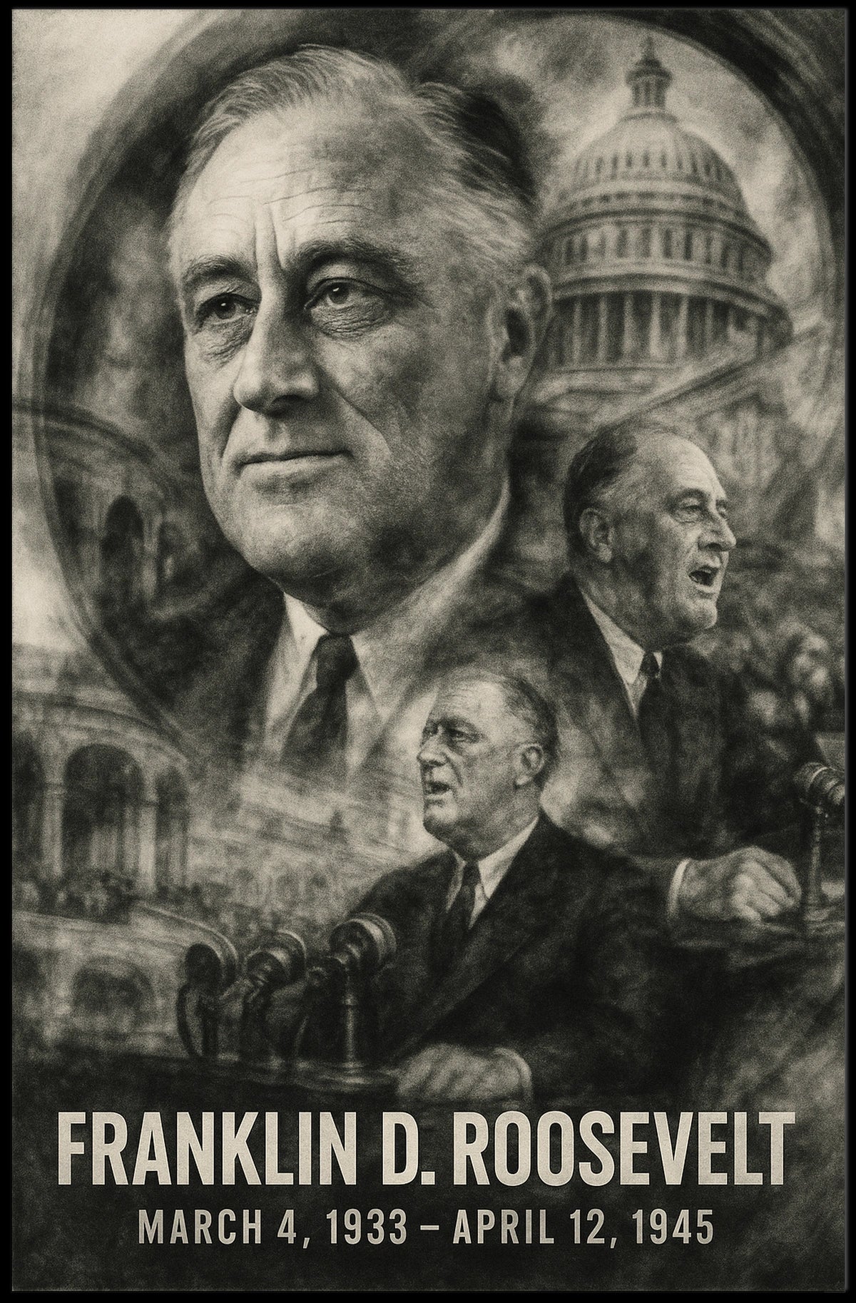 Franklin D. Roosevelt 32nd President of the United States Double Exposure Poster