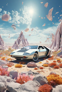 Surreal Vintage Car in Dreamscape Futuristic Sci-Fi Poster