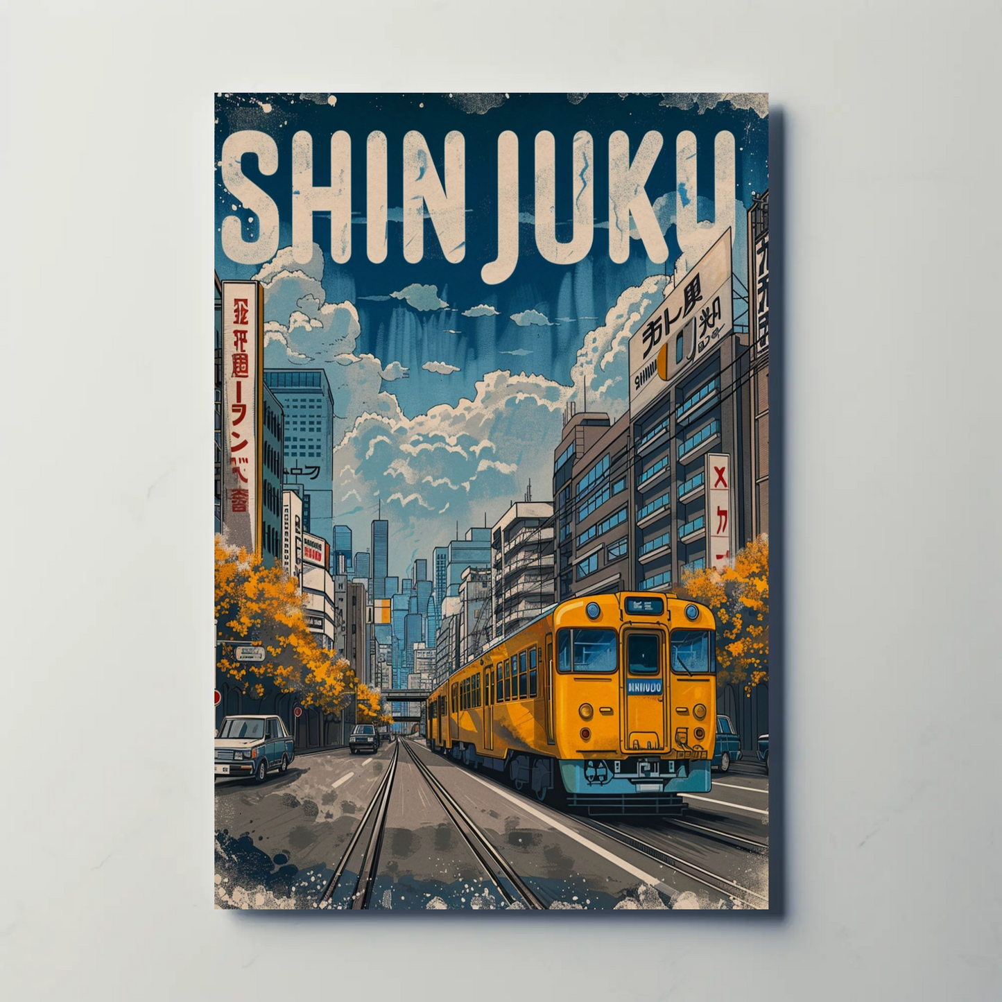 Shinjuku Tokyo Yellow Train Street City Travel Poster