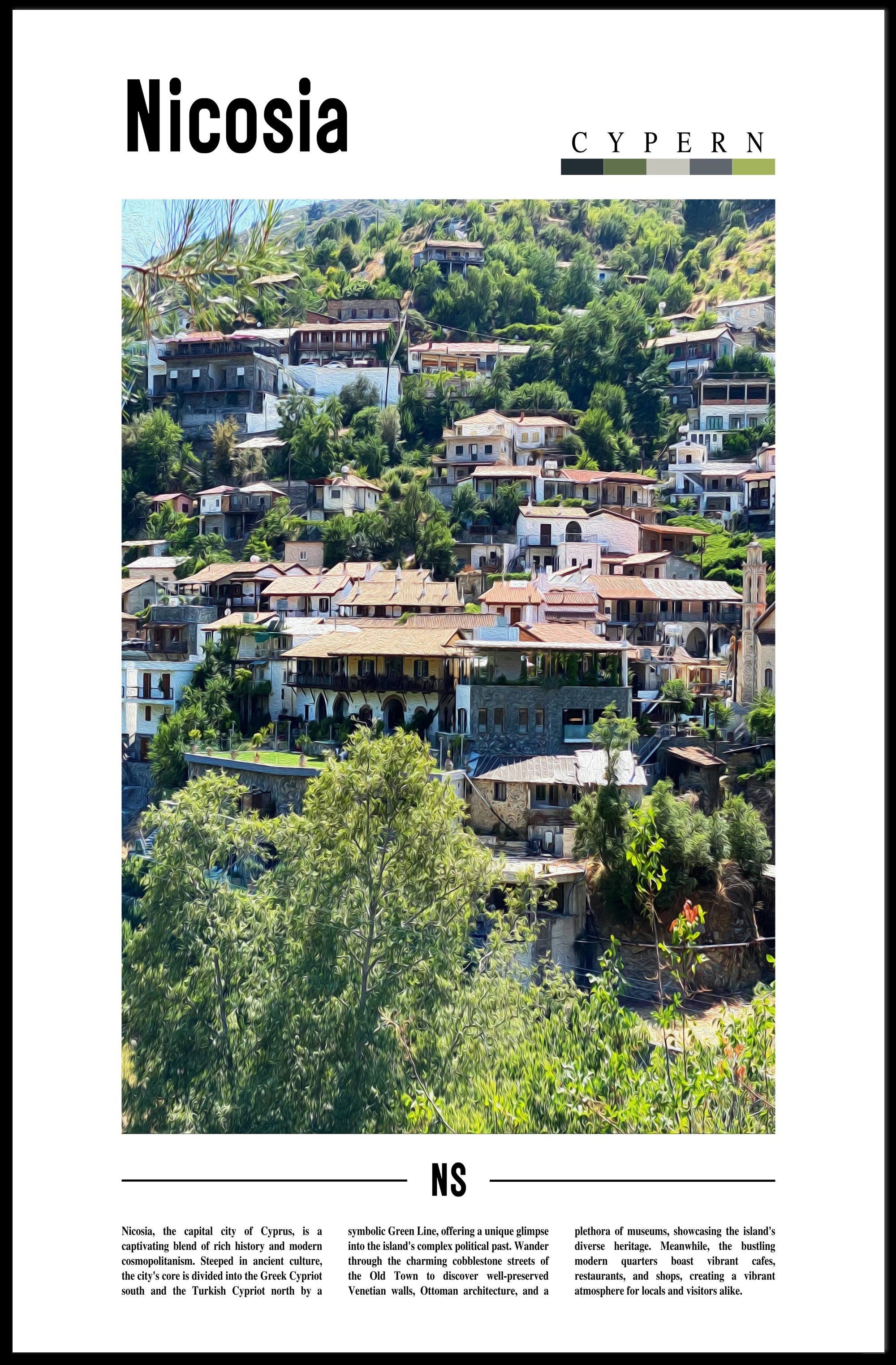 Nicosia Cityscape Vibrant Travel Poster PosterGoat